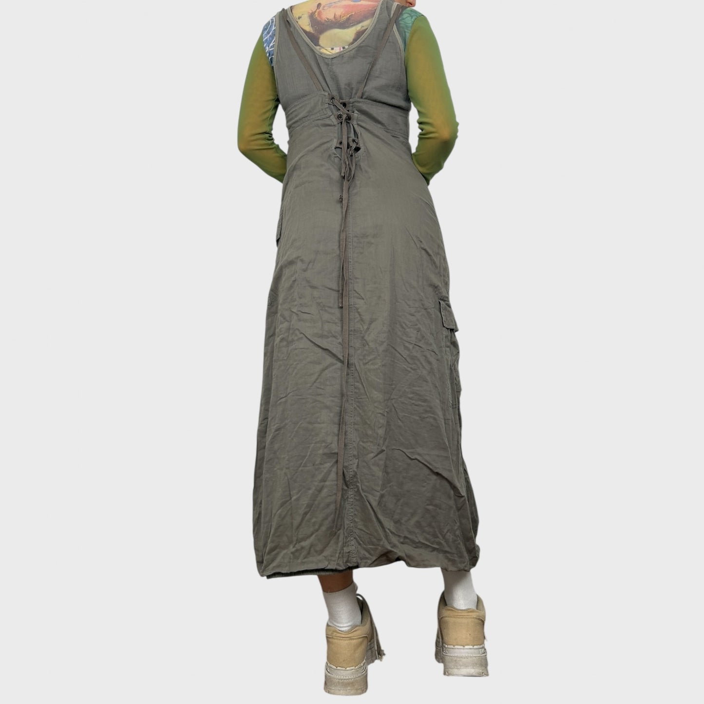 Cop Copine Khaki Tie Back Midi Dress - L