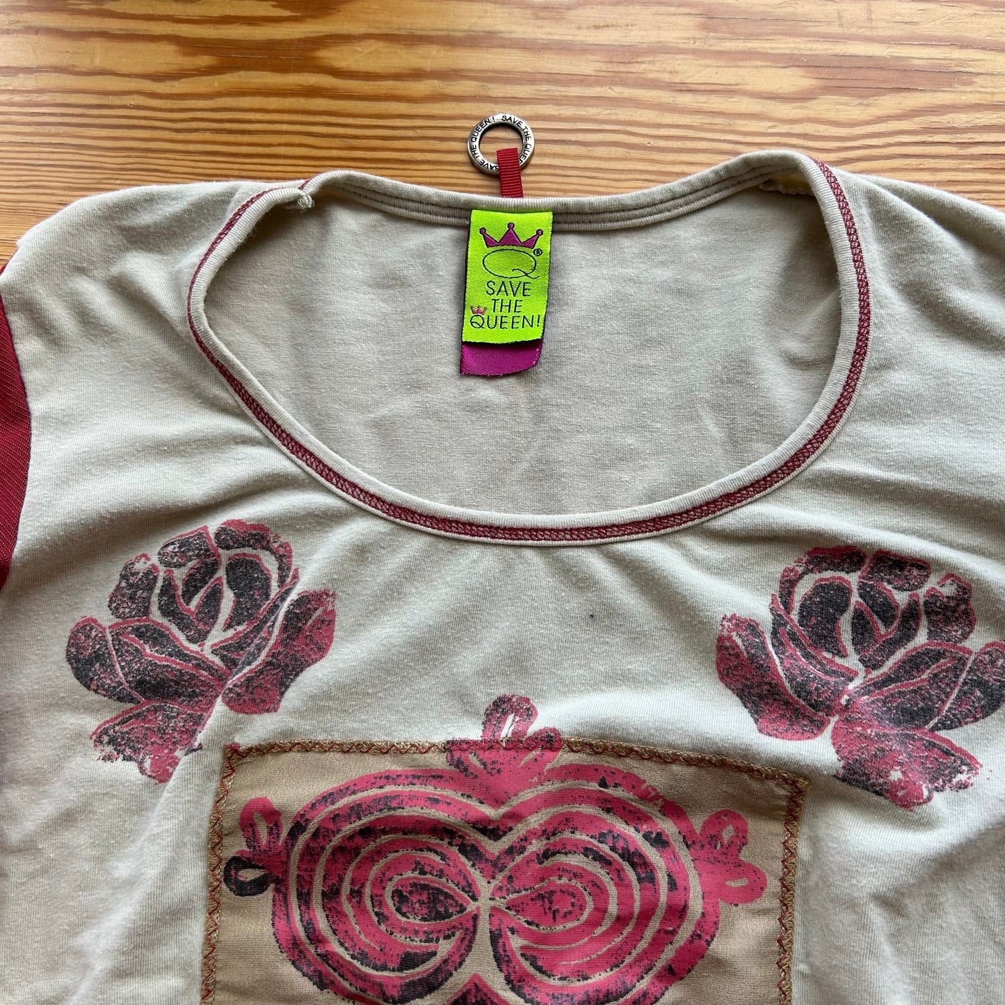 Save The Queen Pink Graphic Mesh Bell Sleeve Top - S