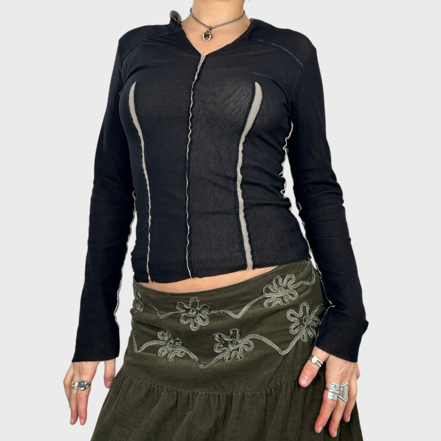 Cop Copine Black Mesh Long Sleeve Top – S