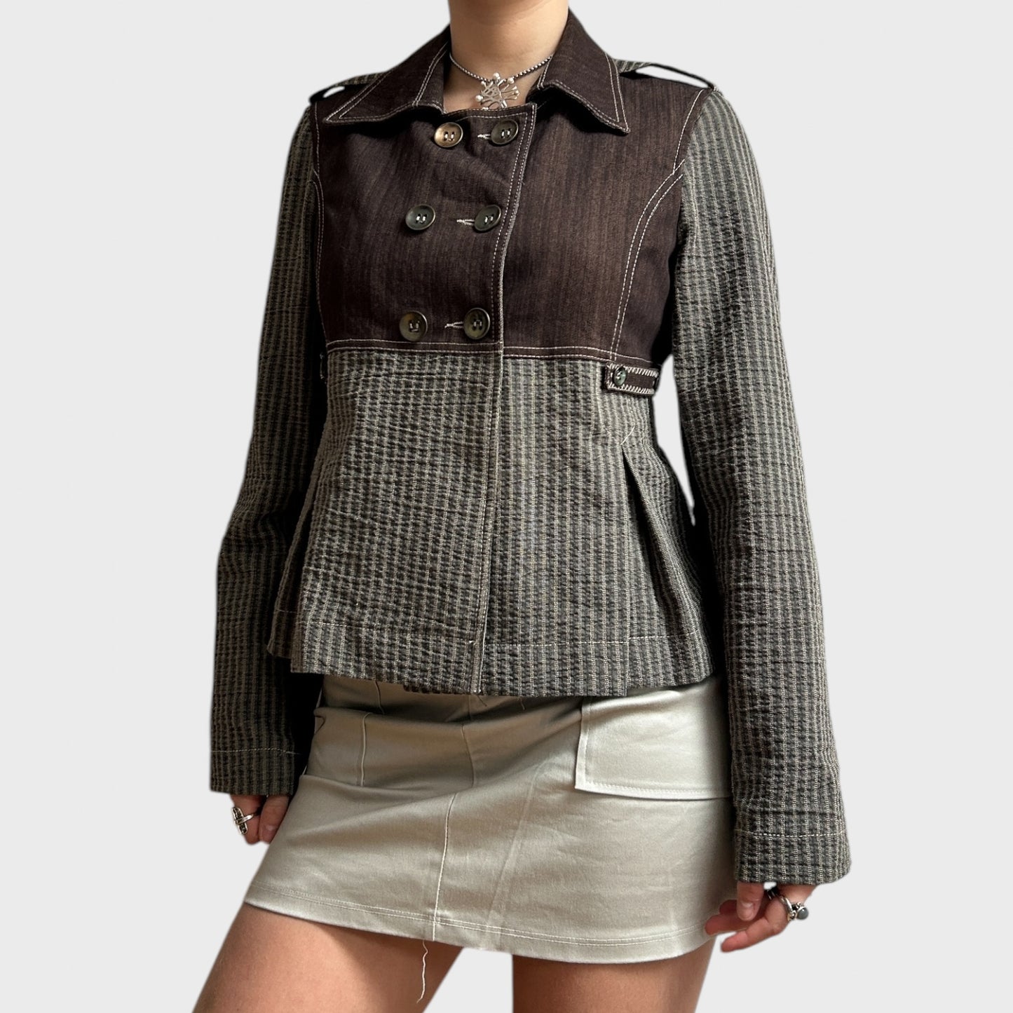 Striped Button-Up Double-Breasted Jacket