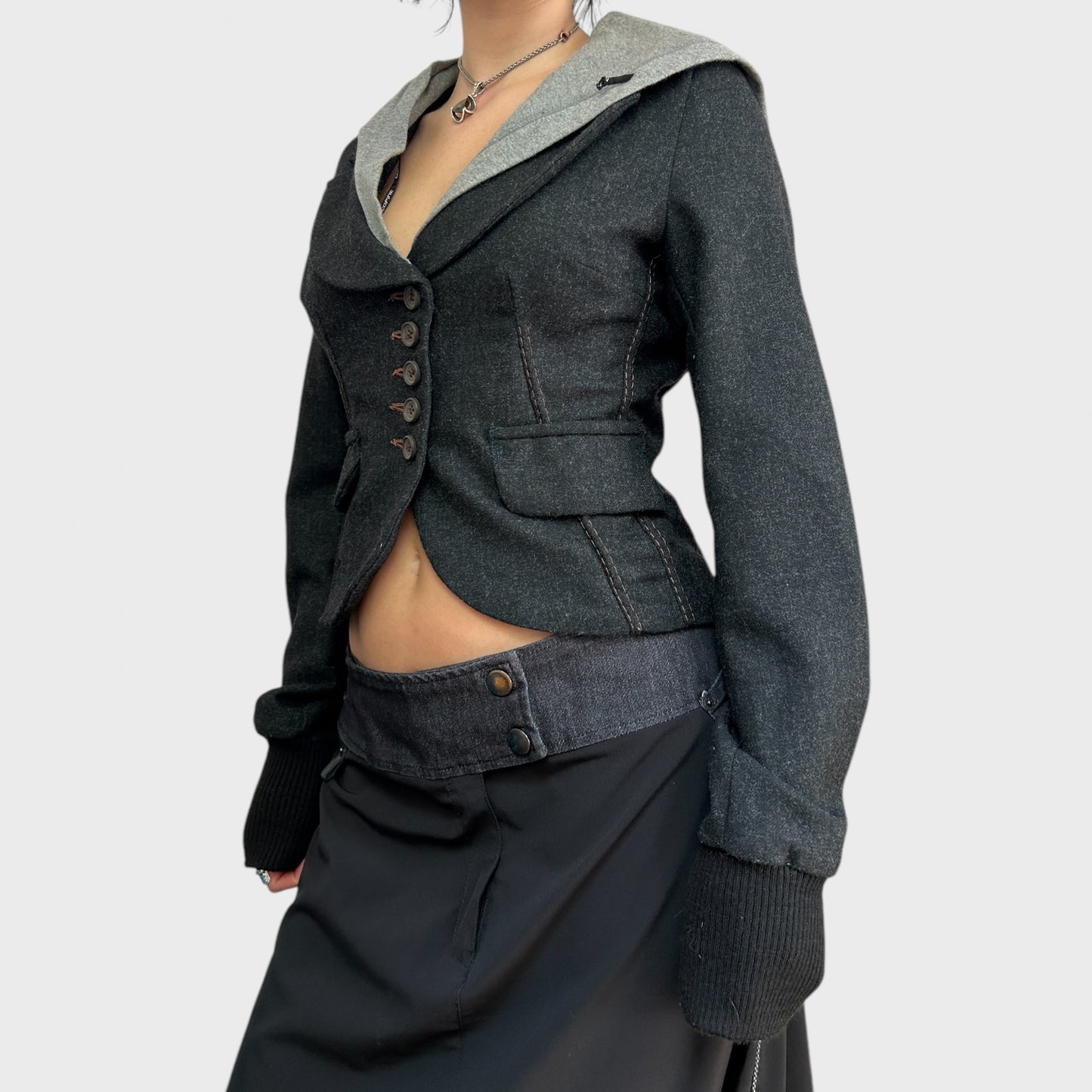 Cop Copine Structured Button-Up Jacket with Hood