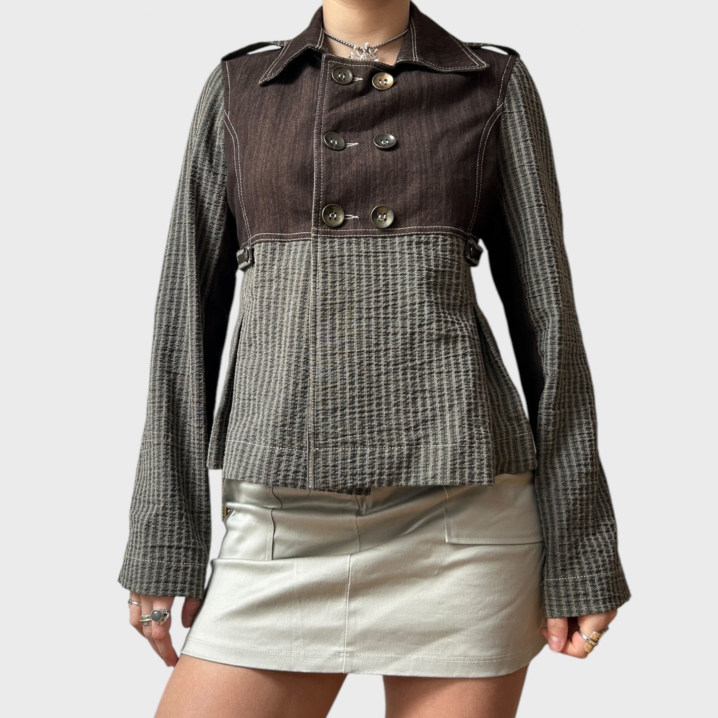 Striped Button-Up Double-Breasted Jacket