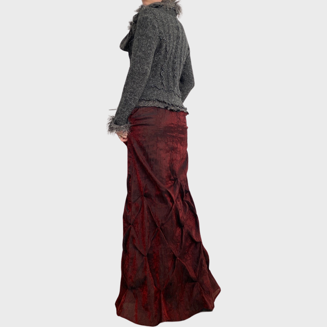 Shimmery ruched burgundy maxi skirt ༺♱༻