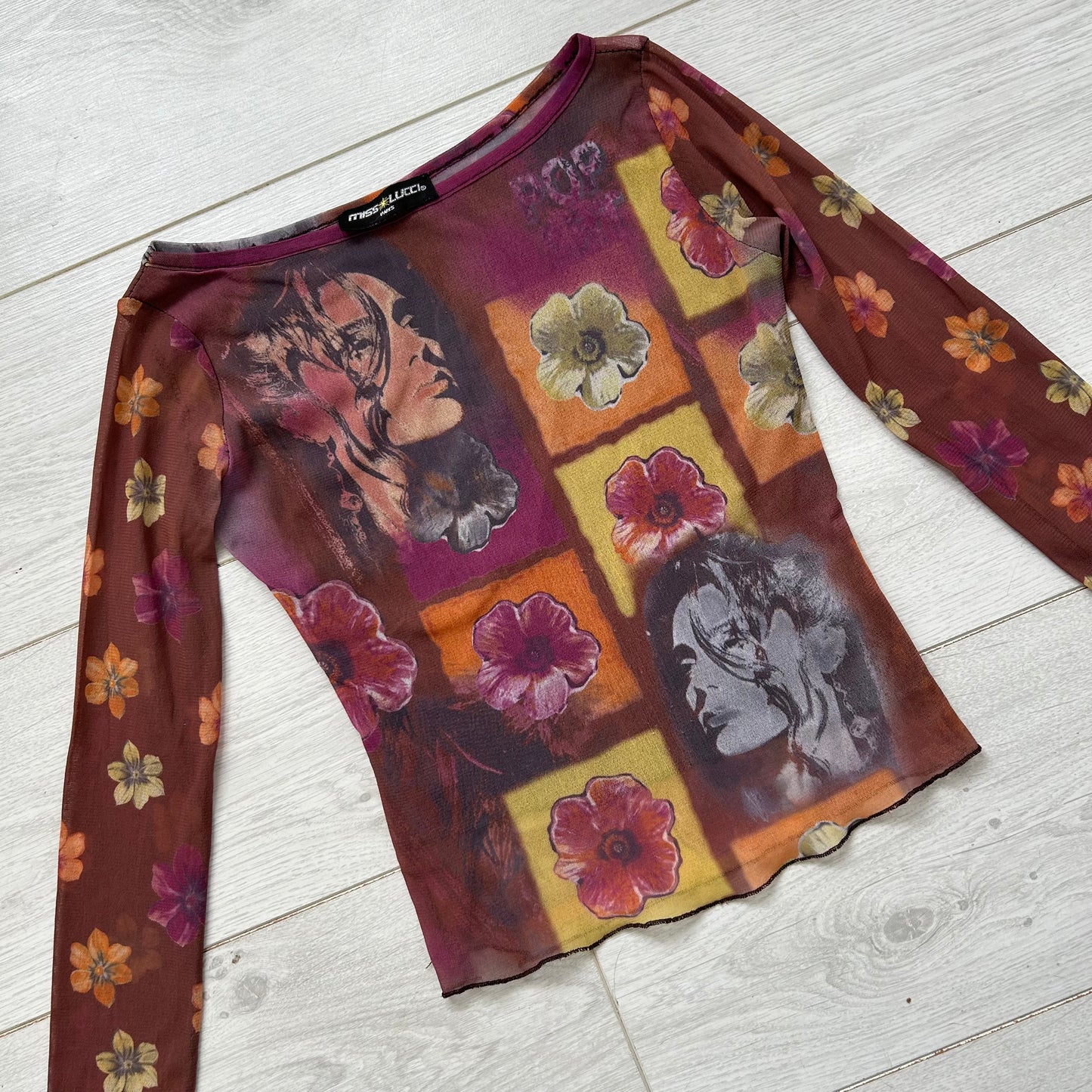 Vintage graphic mesh top