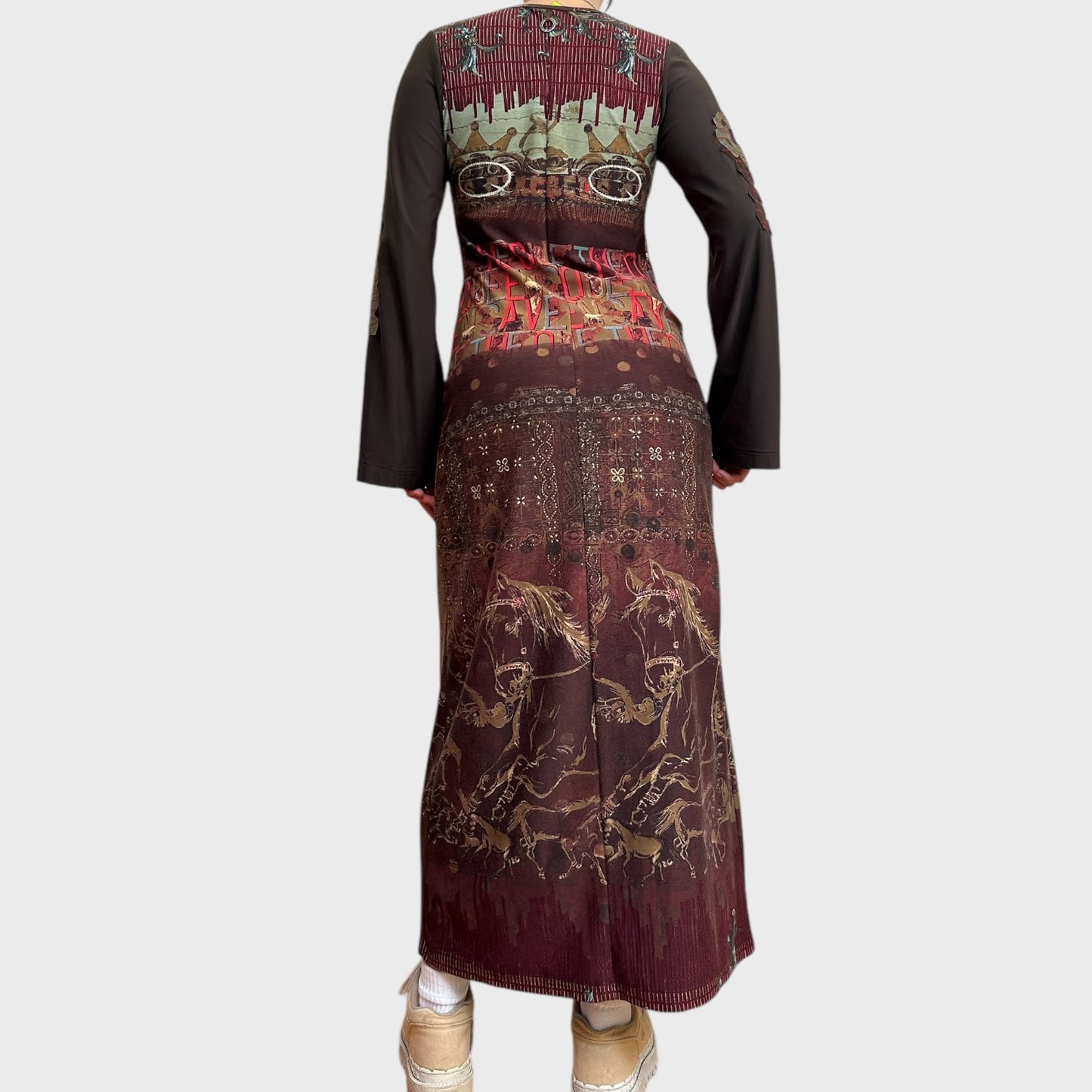 Vintage Save the Queen Graphic Print Maxi Dress