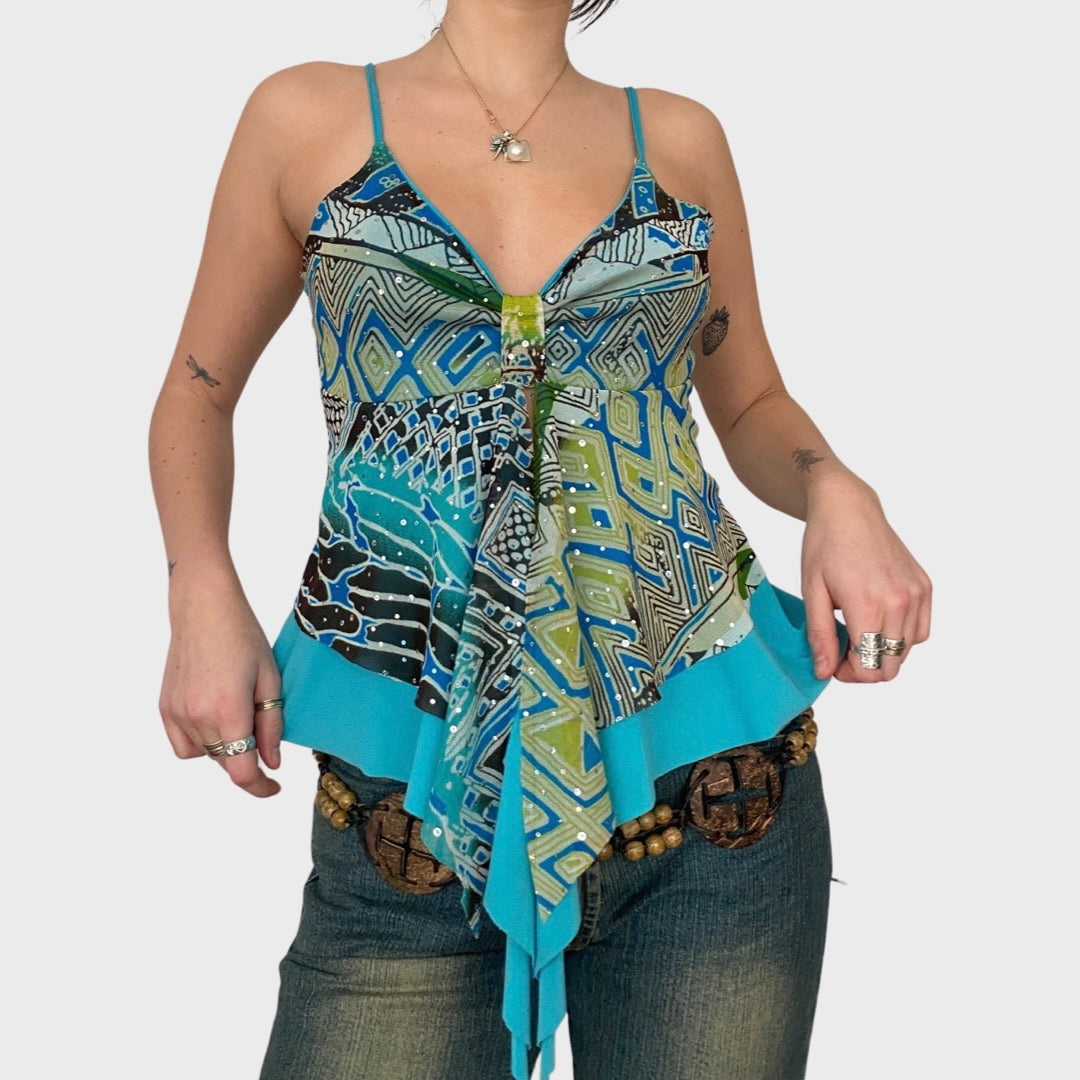 Mesh asymmetric fairy cami top