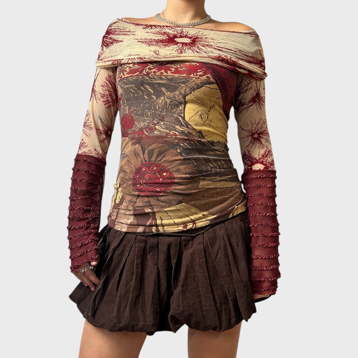 Save the Queen Bi-Material Mesh Long Sleeve Top