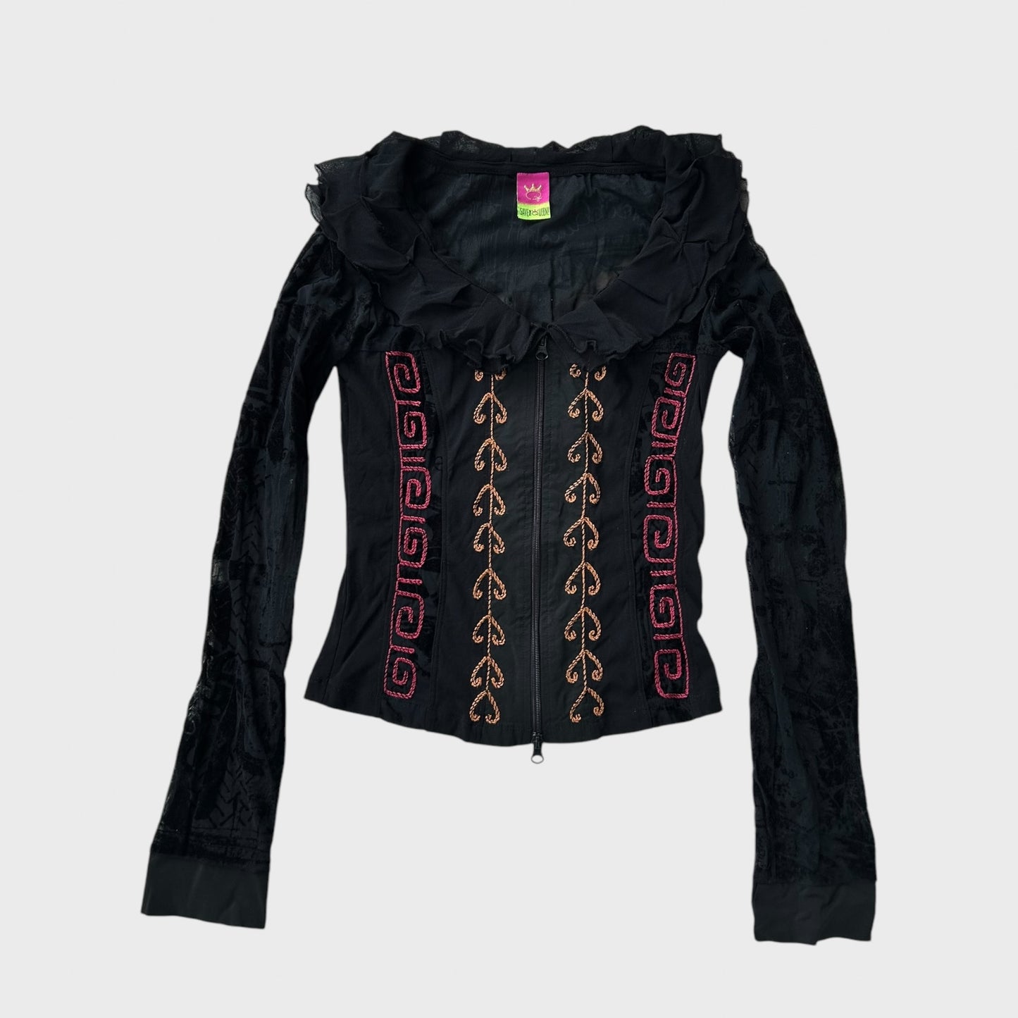 Save the Queen Double-Zip Long Sleeve Mesh Top