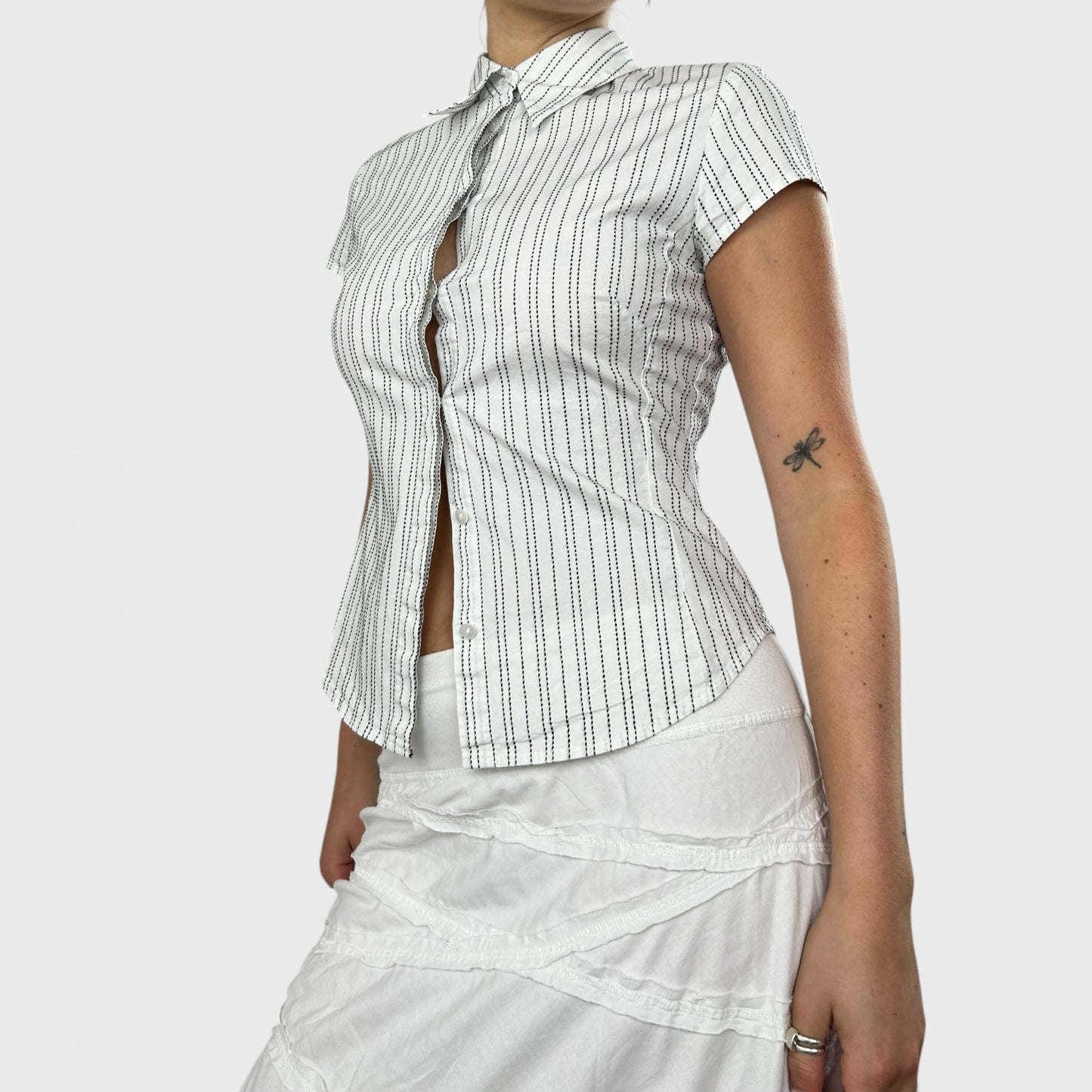 Striped Fitted Button-Up Blouse - XS/S