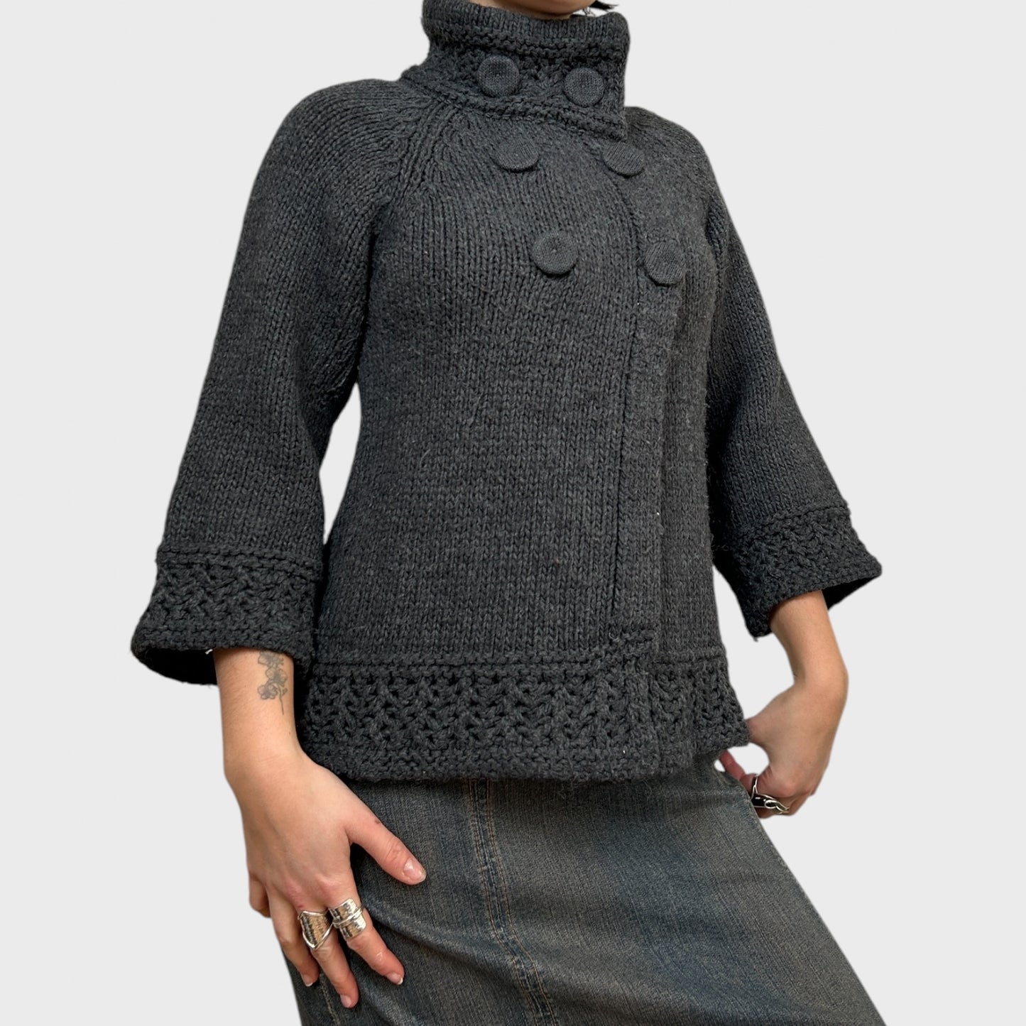 Grey Knit Button-Up Cardigan