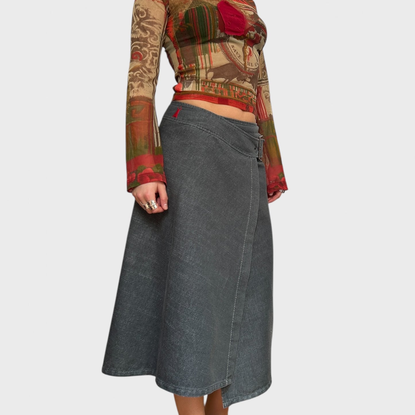 Cop Copine Denim Wrap Midi Skirt