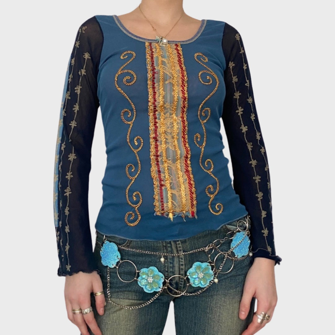 Save the Queen bell sleeve mesh top