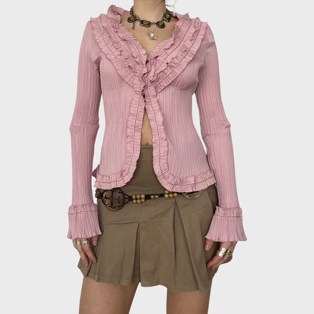 Dusty pink crinkle cut ruffle blouse