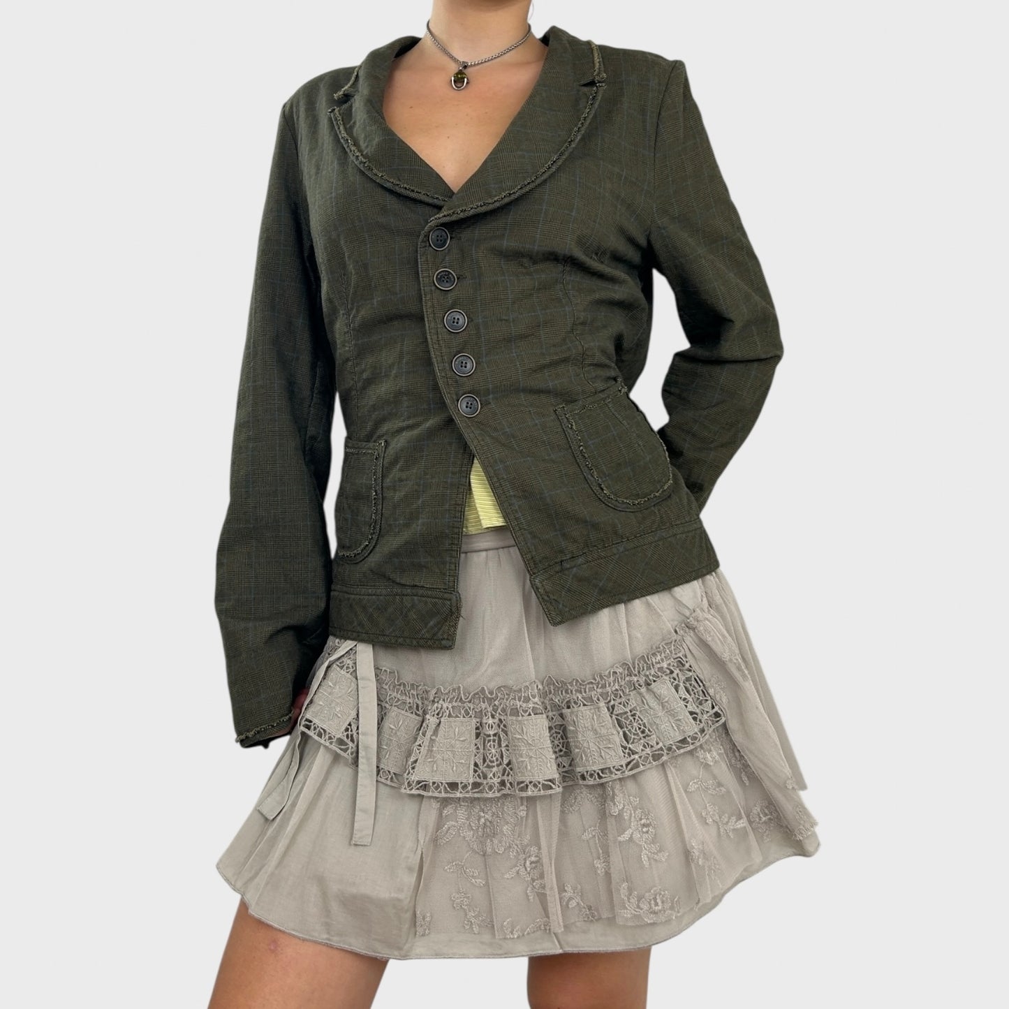 Cop Copine Khaki Plaid Button Jacket - L