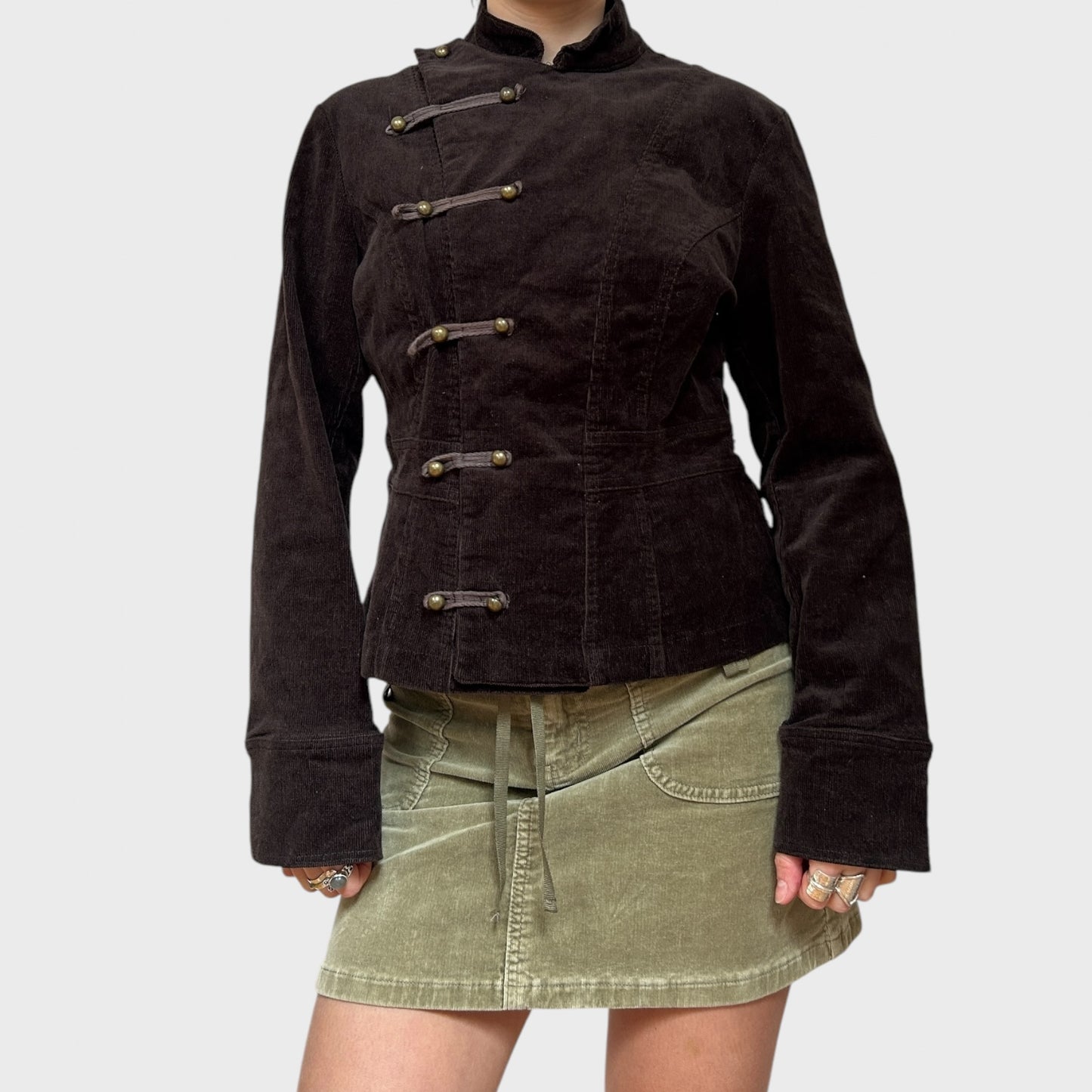 Brown Corduroy Military-Style Button Jacket