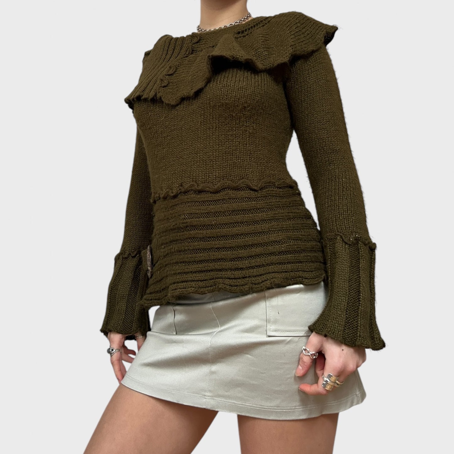 Khaki Mohair Frilly Jumper