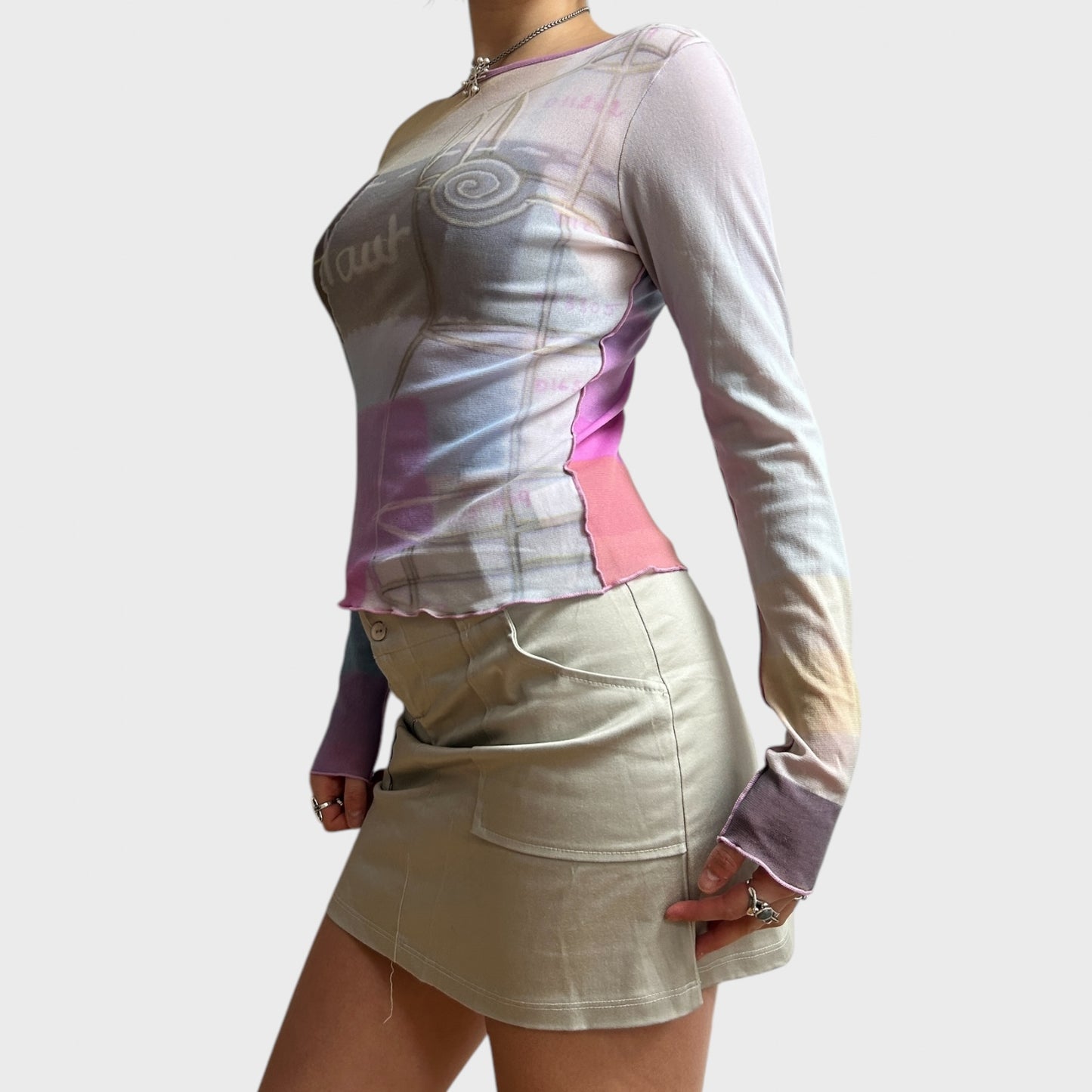 Cop Copine Graphic Mesh Long-Sleeved Top