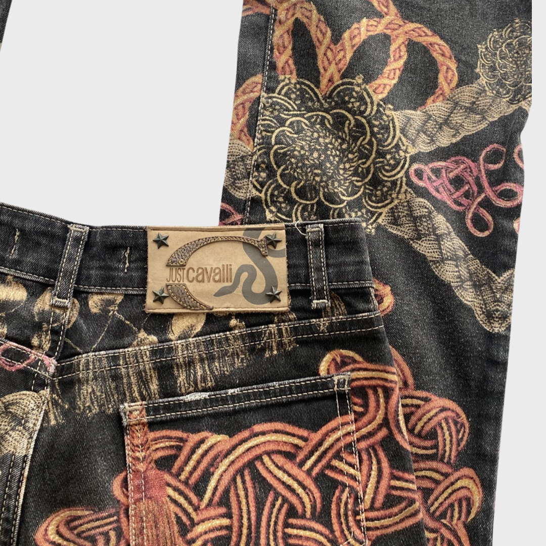 Rare Roberto Cavalli graphic print rope jeans