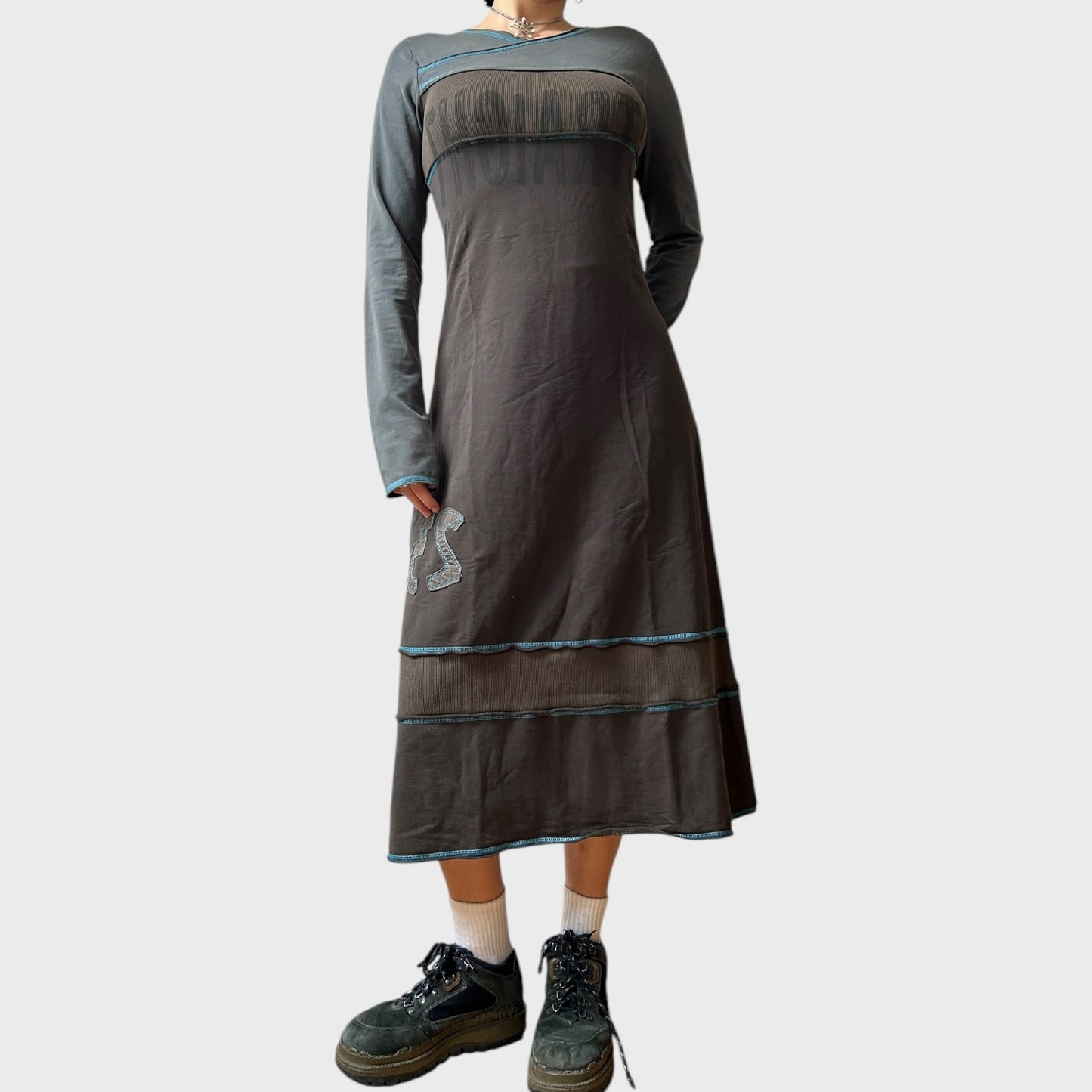 Cop Copine Grey and Light Blue Contrast Maxi Dress