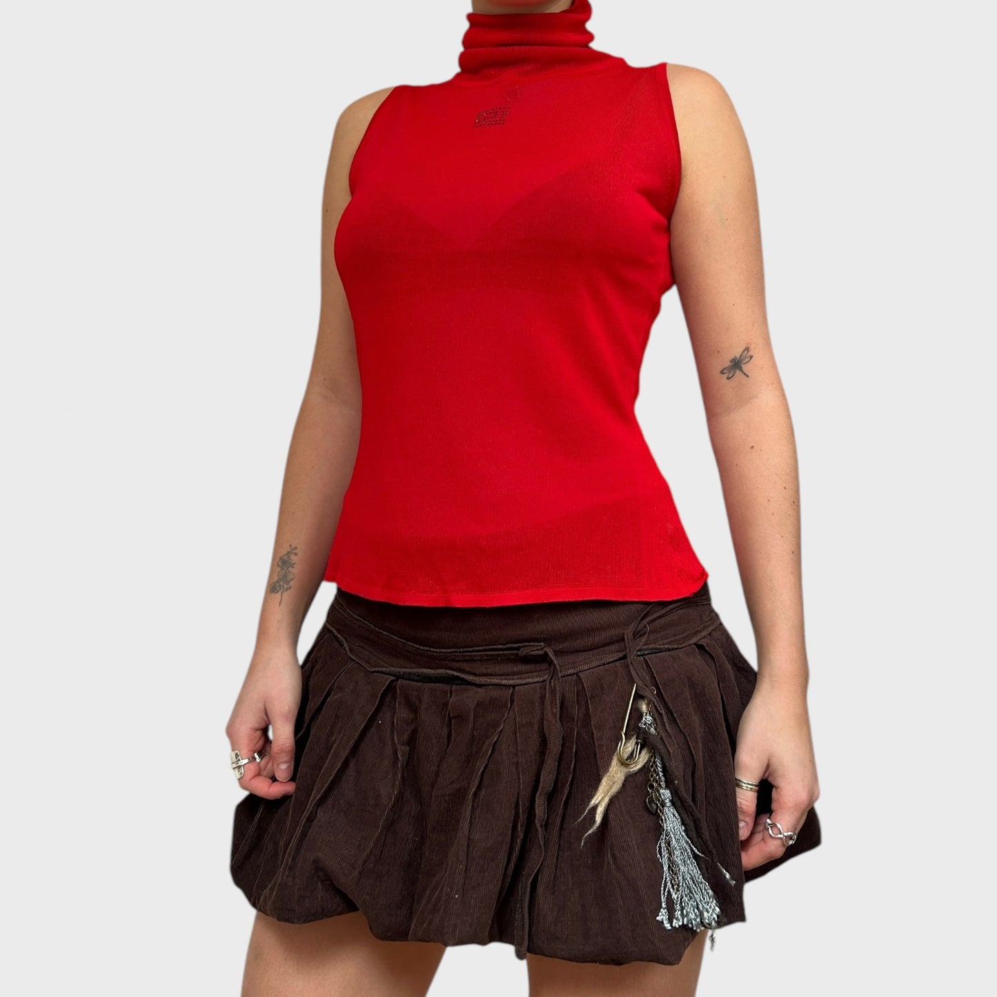 Versace Red Slinky High Neck Top