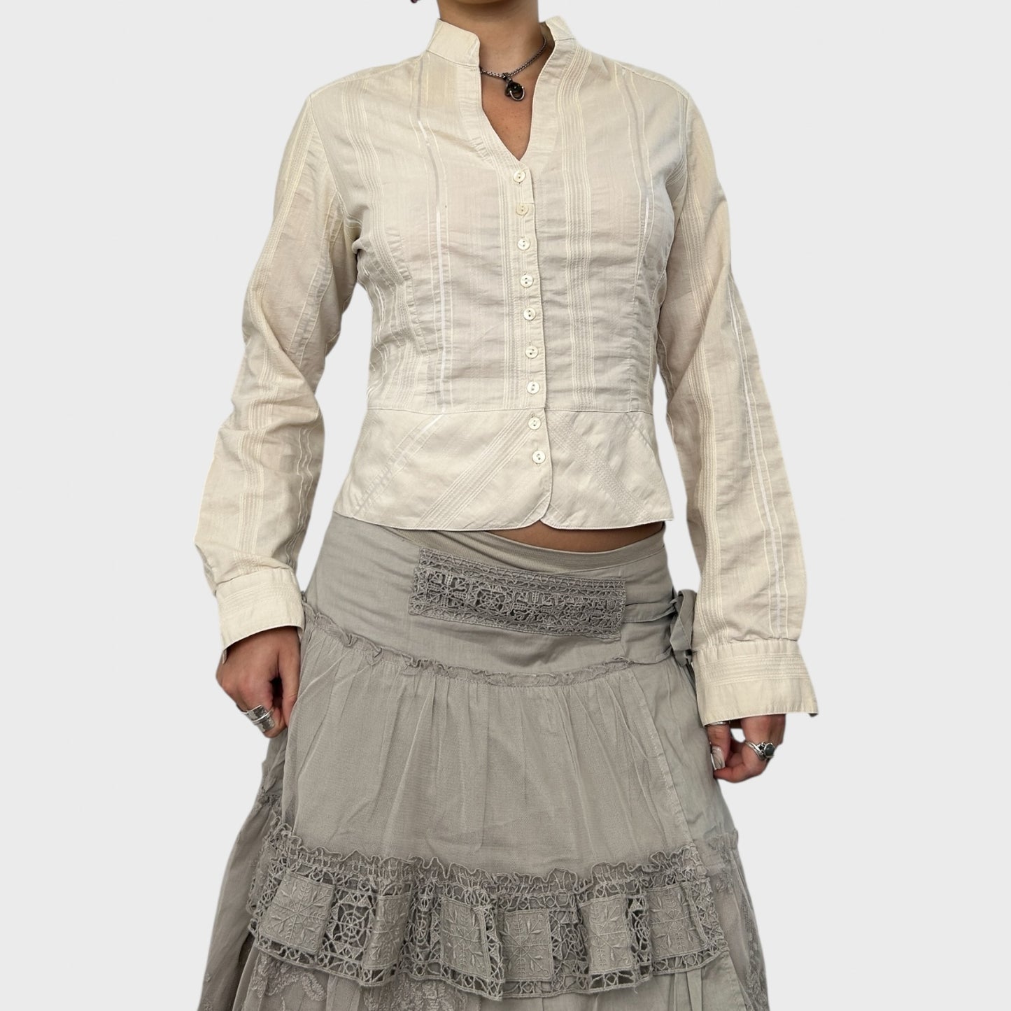Pinstripe Button-Up Blouse - S