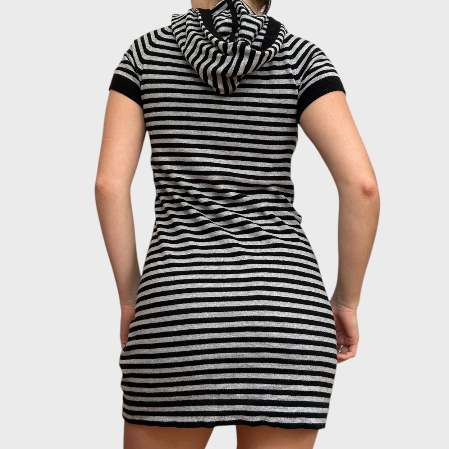 Striped Knit Hooded Mini Dress