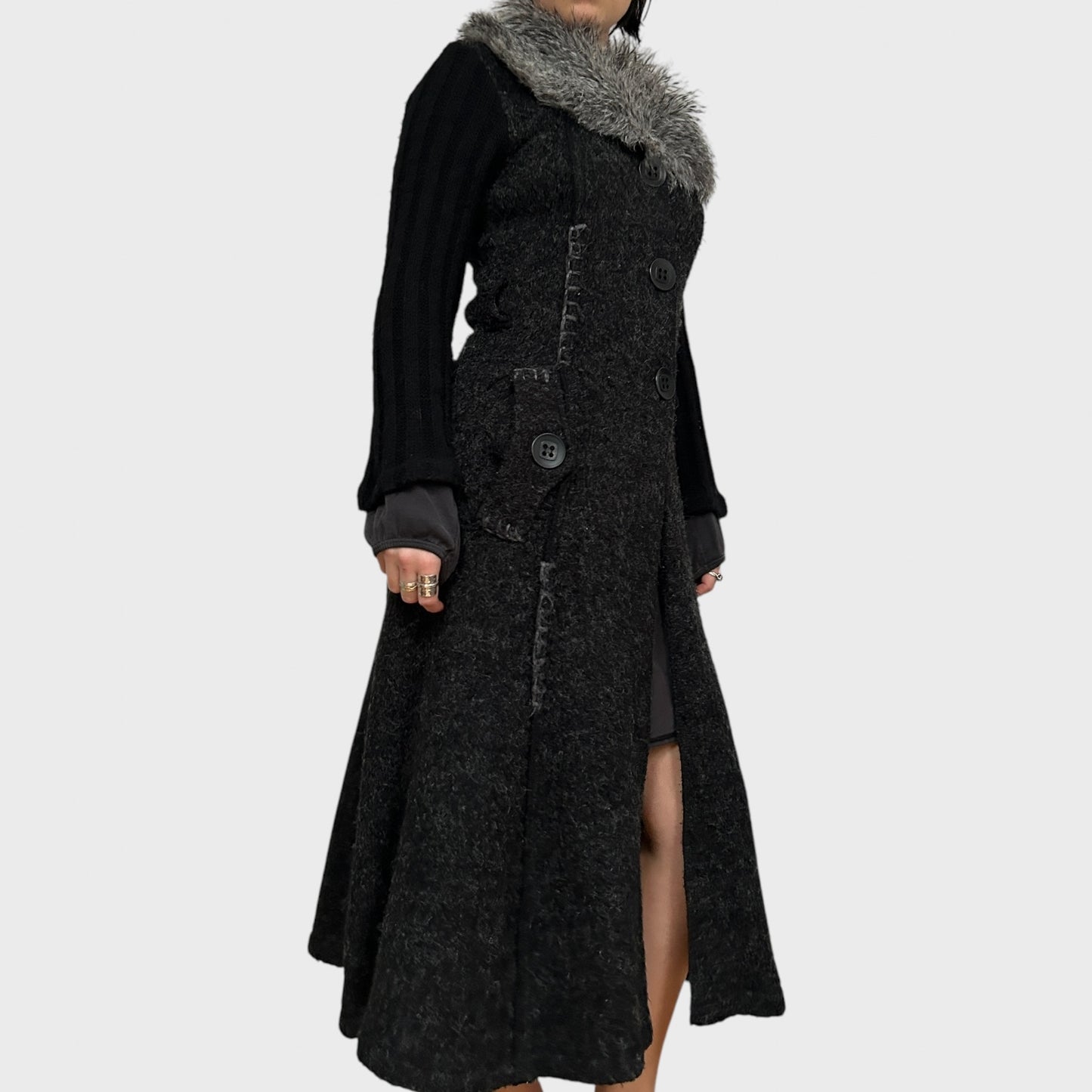 Whimsigoth Faux Fur Button-Up Cardigan