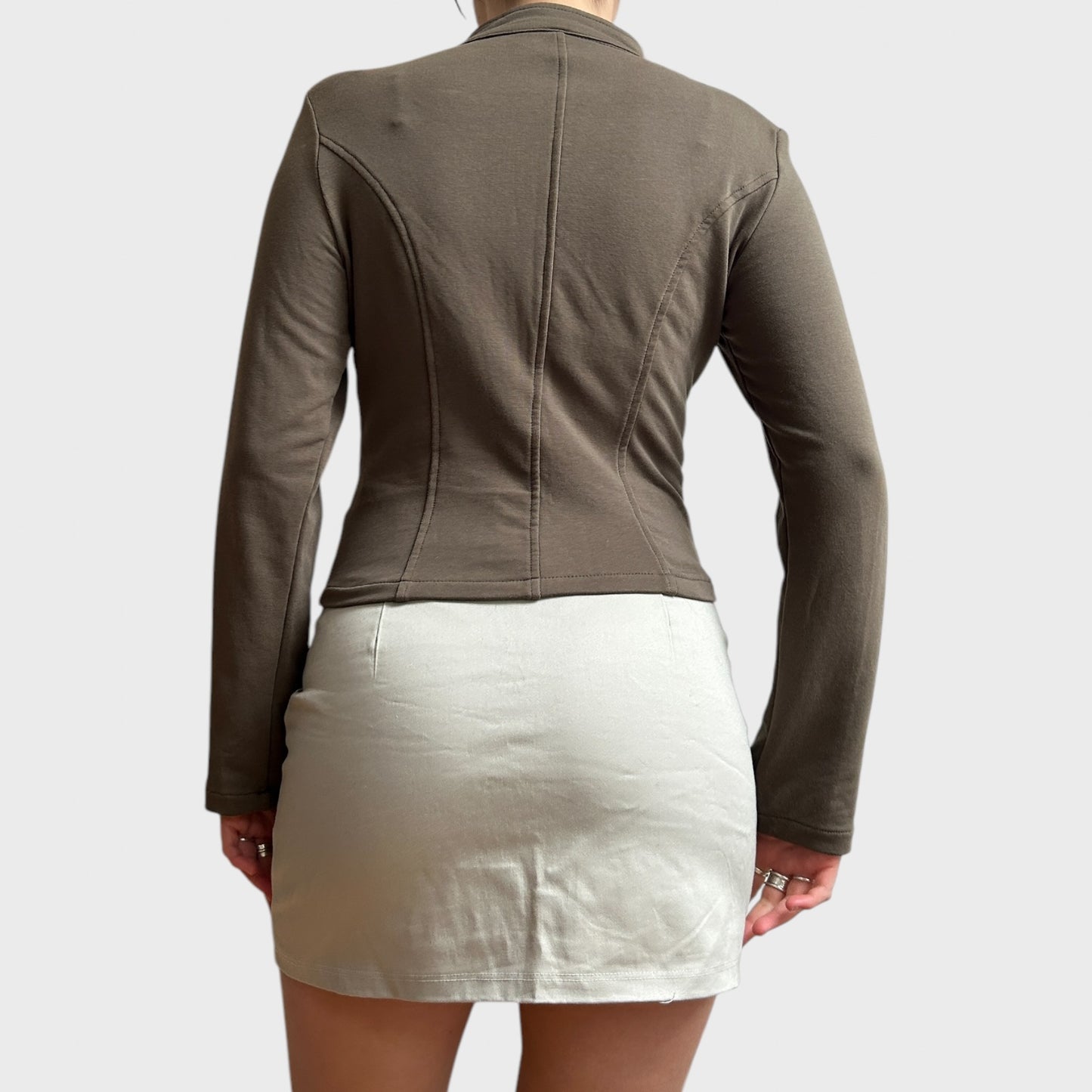 Khaki Military Style Button Zip Up Top/Jacket