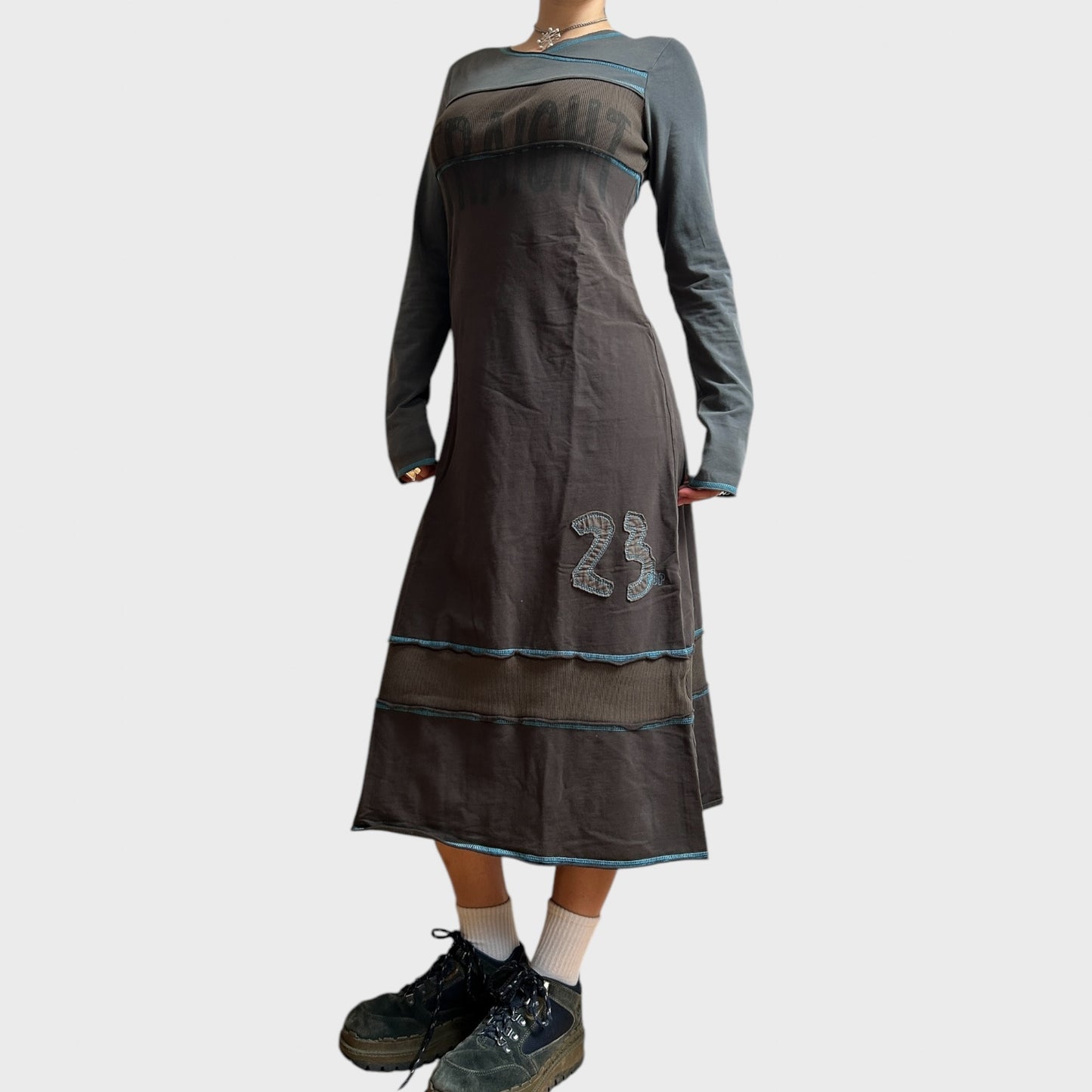Cop Copine Grey and Light Blue Contrast Maxi Dress