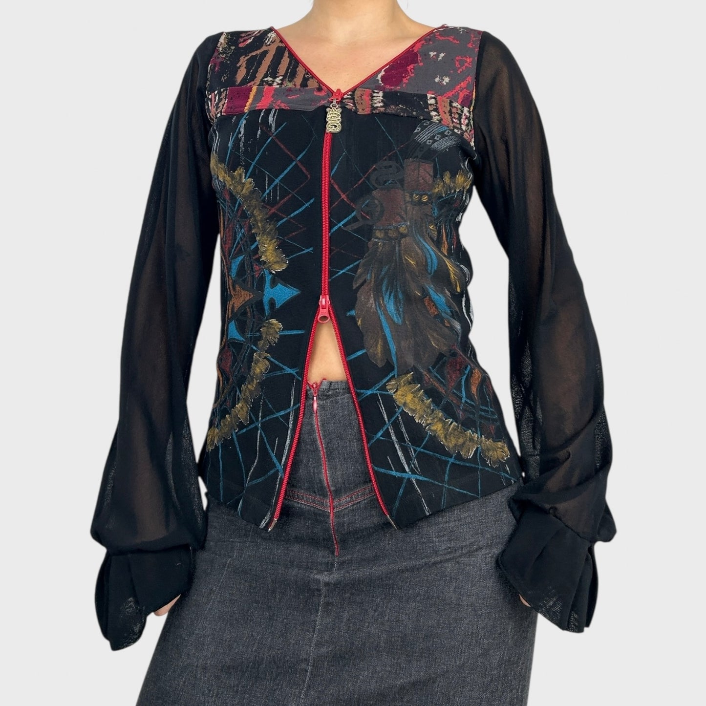 Save the Queen Mesh Double Zip Top - L