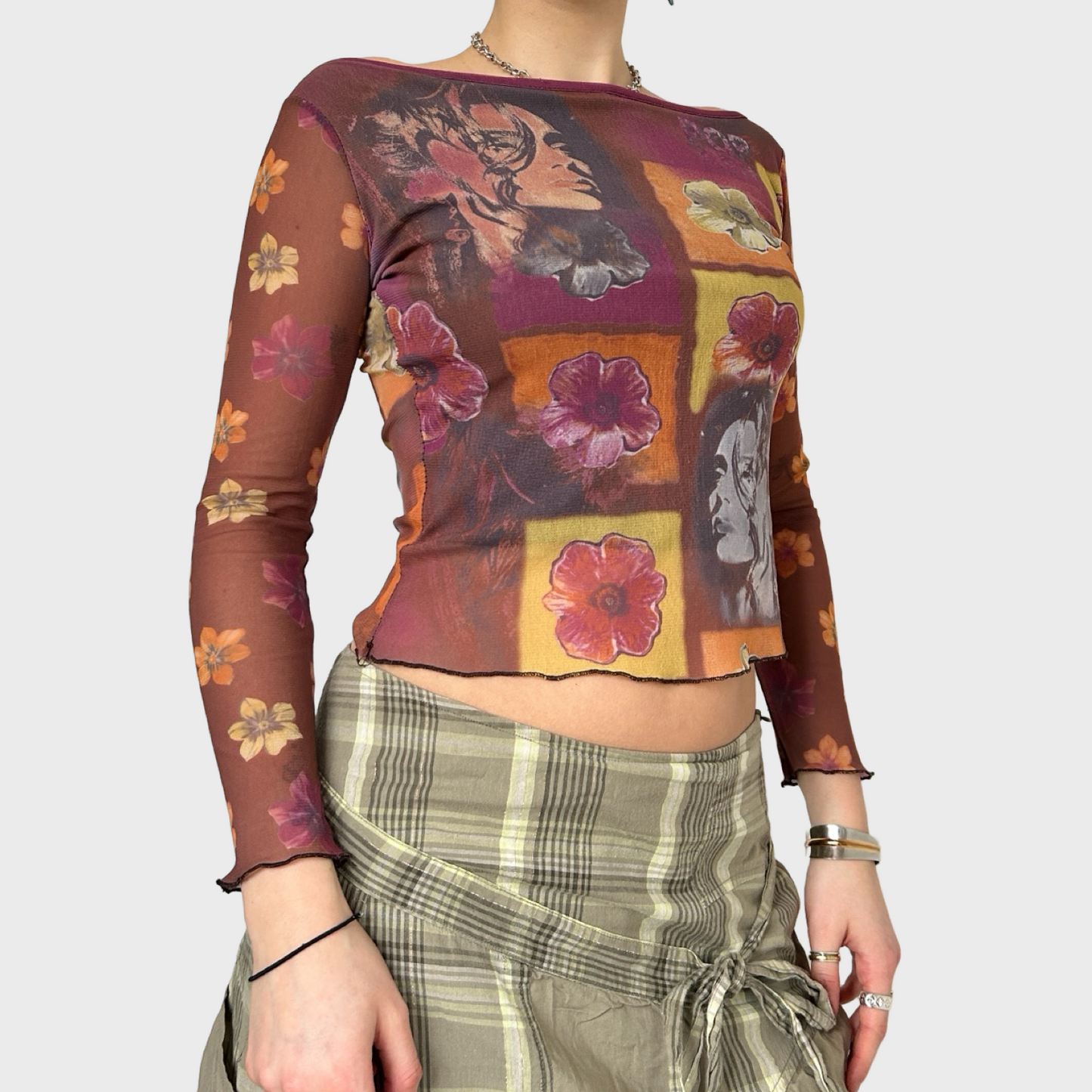 Vintage graphic mesh top