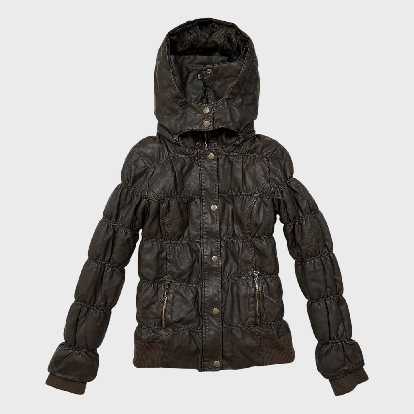 Brown Ruched Zip-Up Jacket