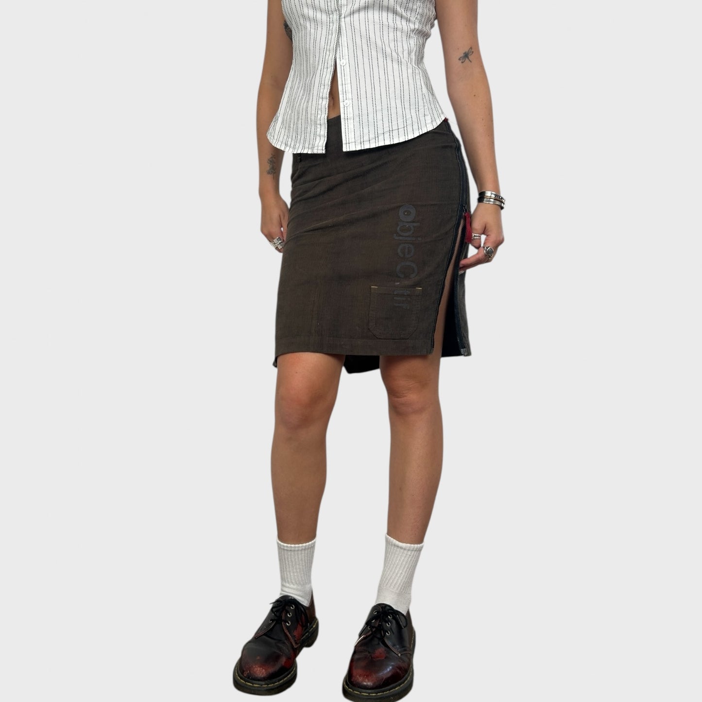 Cop Copine Brown Corduroy Graphic Midi Skirt - S