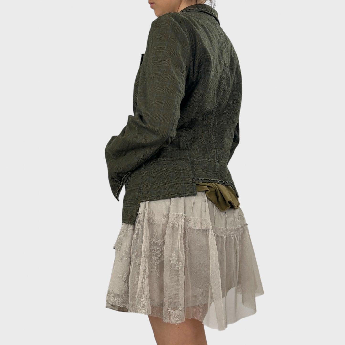 Cop Copine Khaki Plaid Button Jacket - L