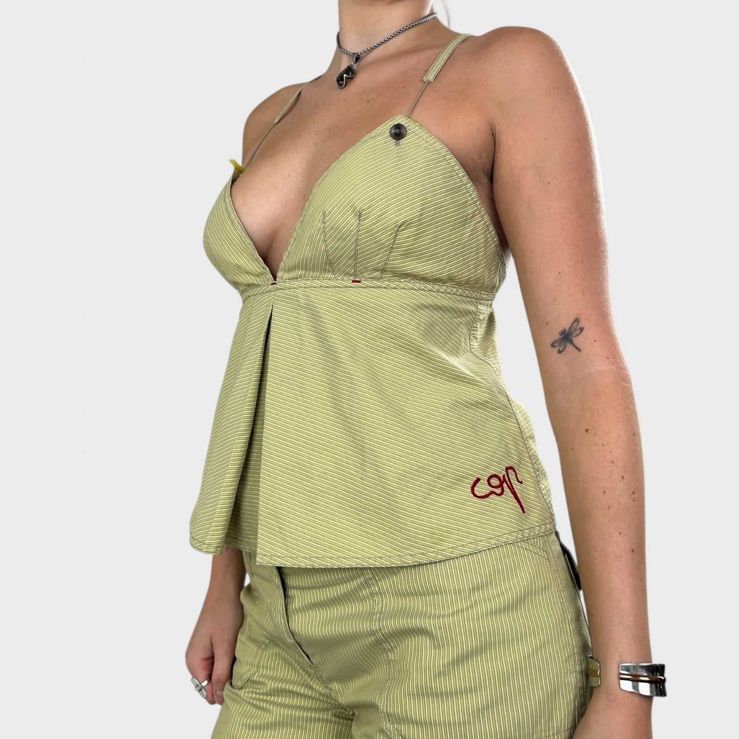 Cop Copine Striped Cross Strap Cami Logo Top - L