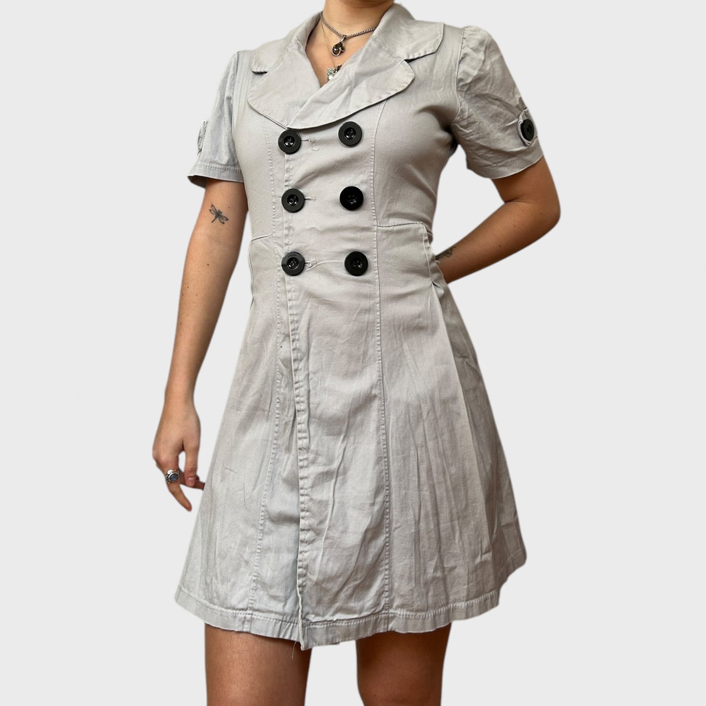 Vintage Preppy Grey Button Dress