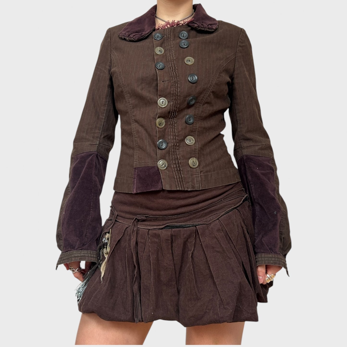 Vintage Button-Up Brown Pinstripe Steampunk Jacket