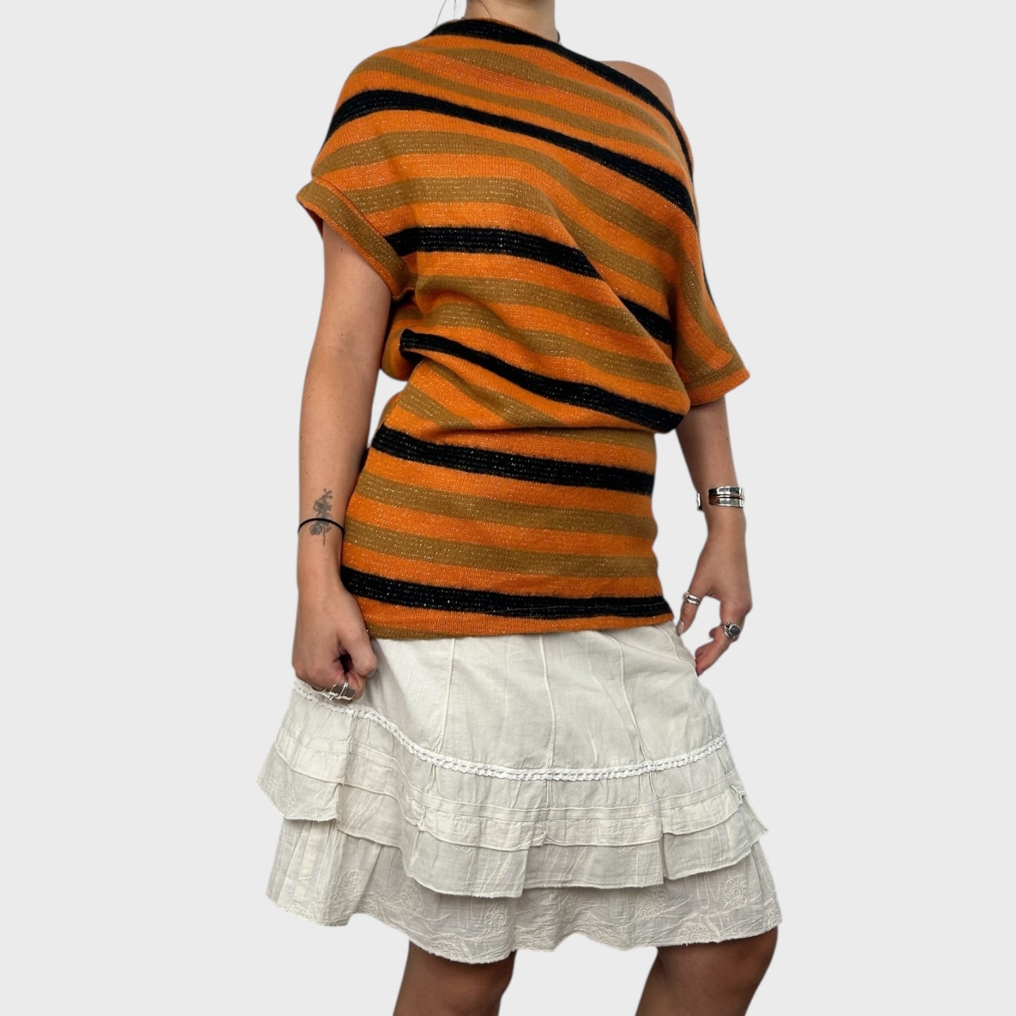 Orange Striped Slouchy Jumper - S/M