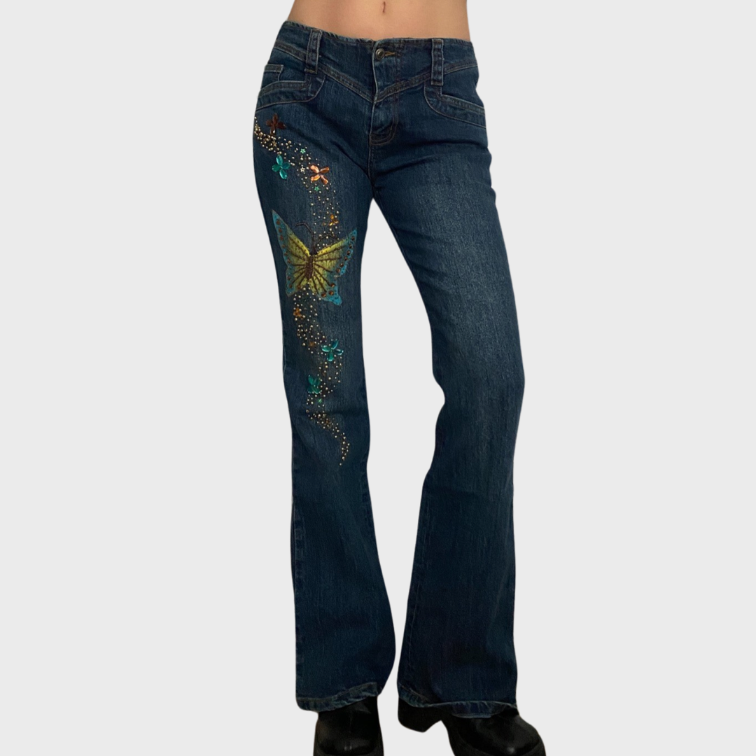 Deadstock beaded butterfly jeans, new with tags