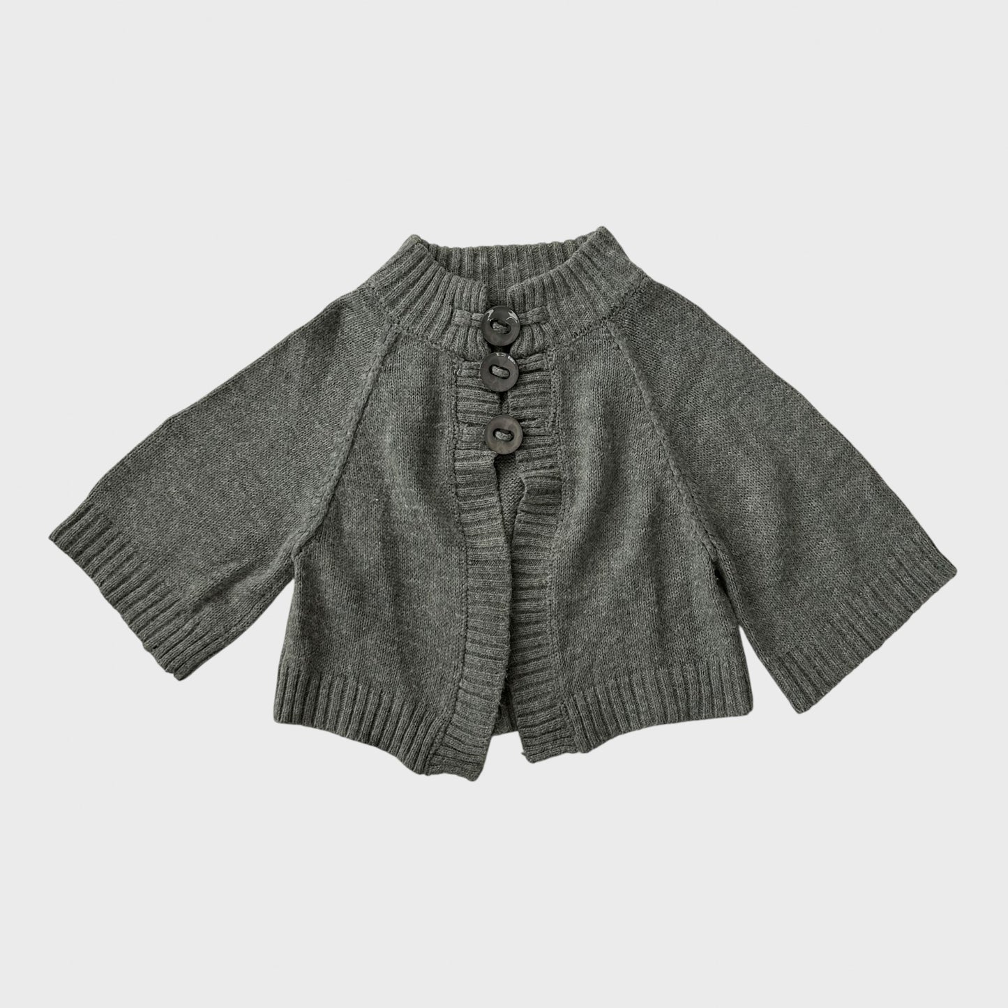 Grey Button-Up Split Hem Cardigan