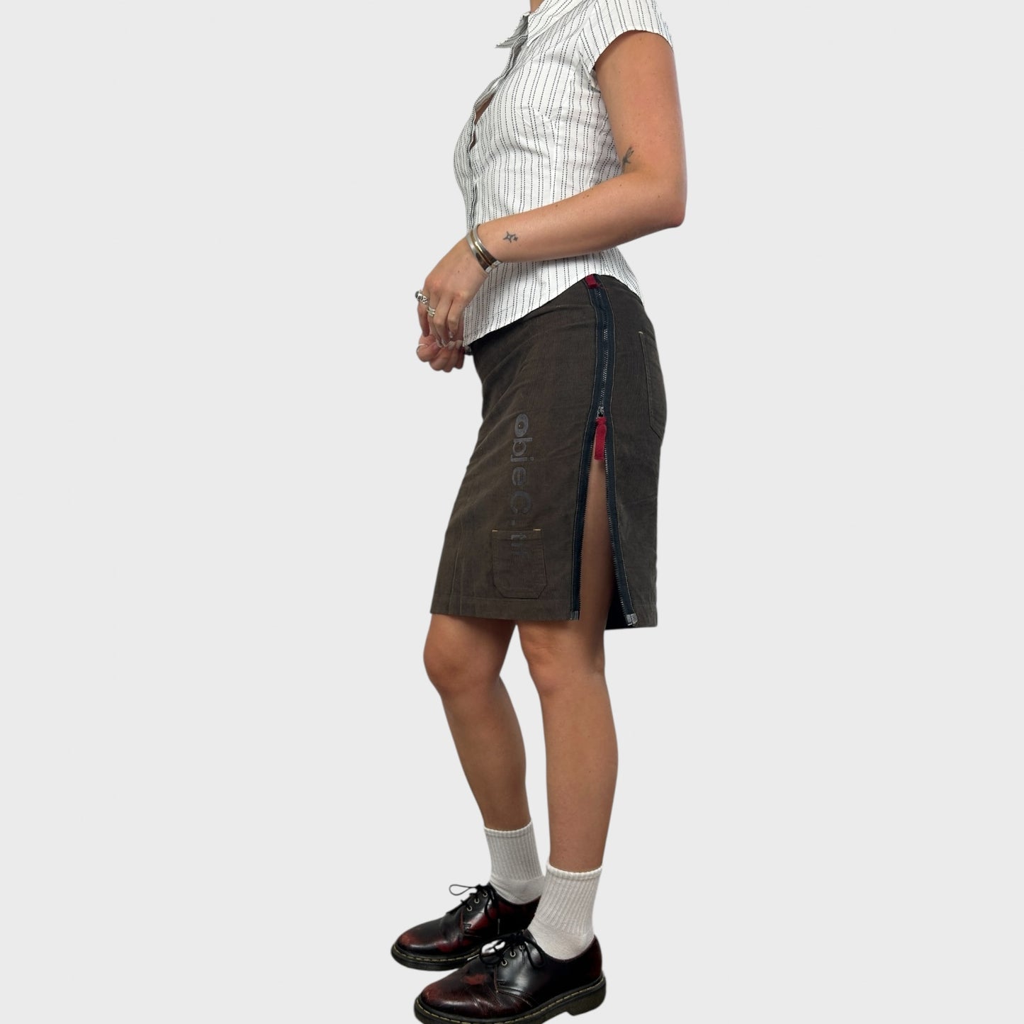 Cop Copine Brown Corduroy Graphic Midi Skirt - S