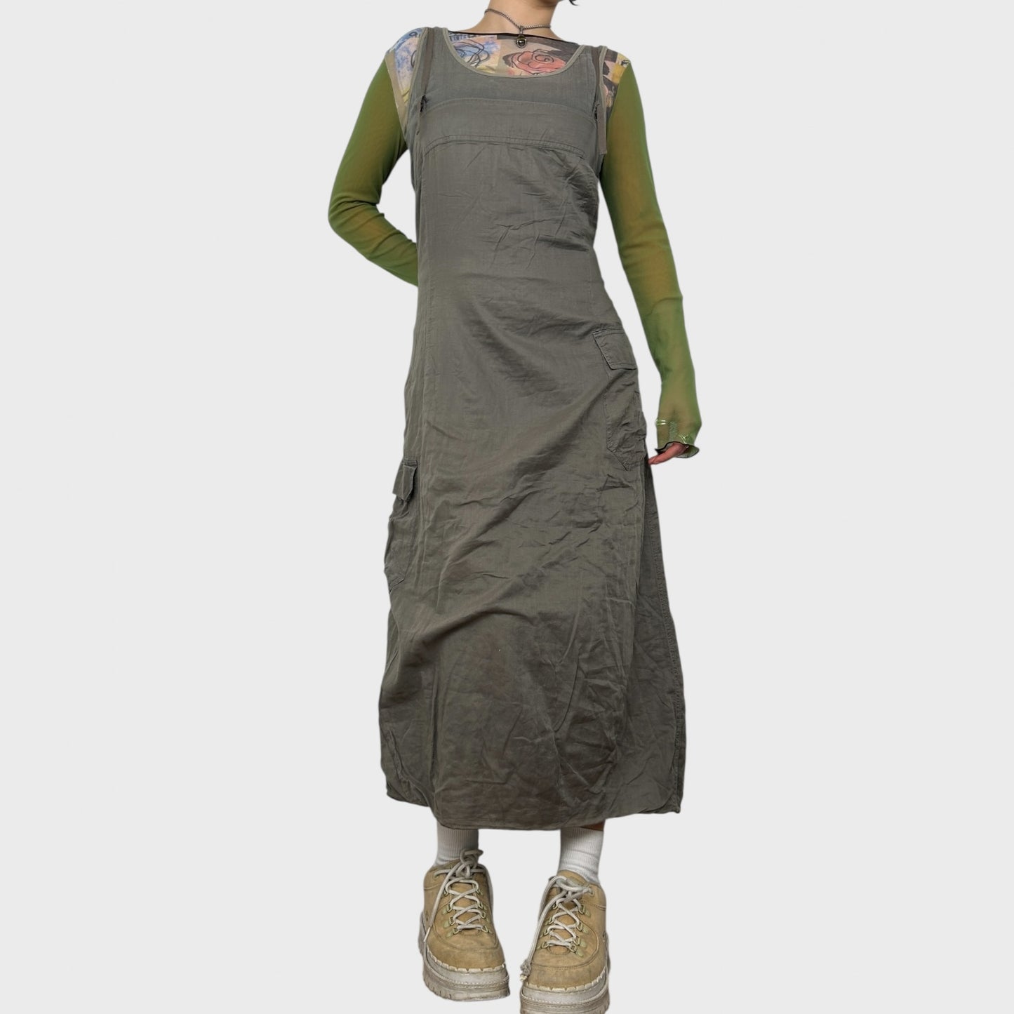 Cop Copine Khaki Tie Back Midi Dress - L