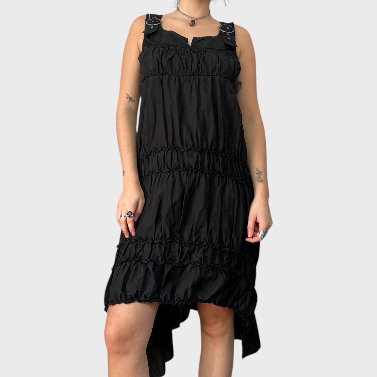 Cop Copine Black Archival Ruched Asymmetric Hem Midi Dress