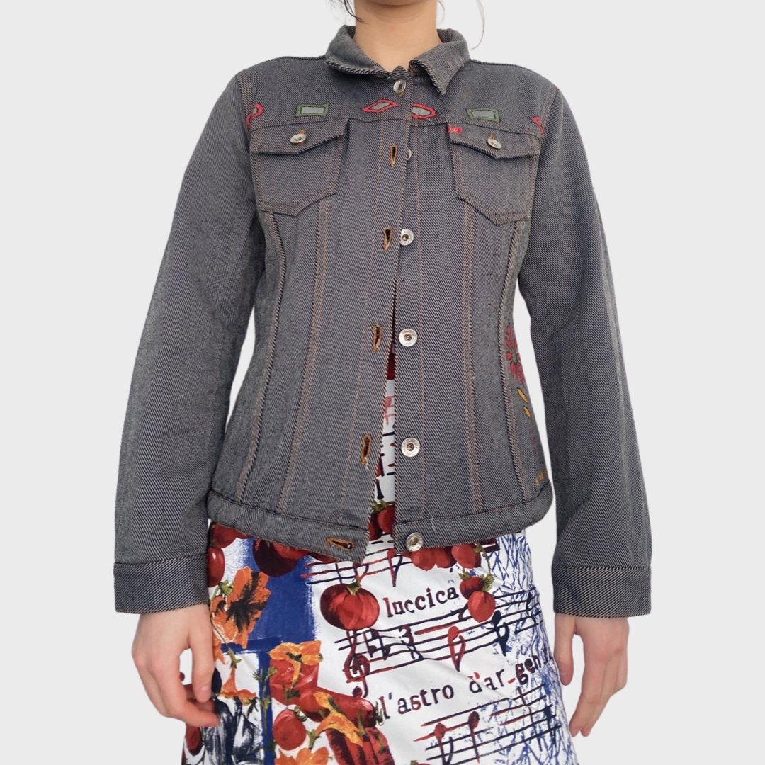 Vintage Miss Sixty grey denim jacket with colourful motifs