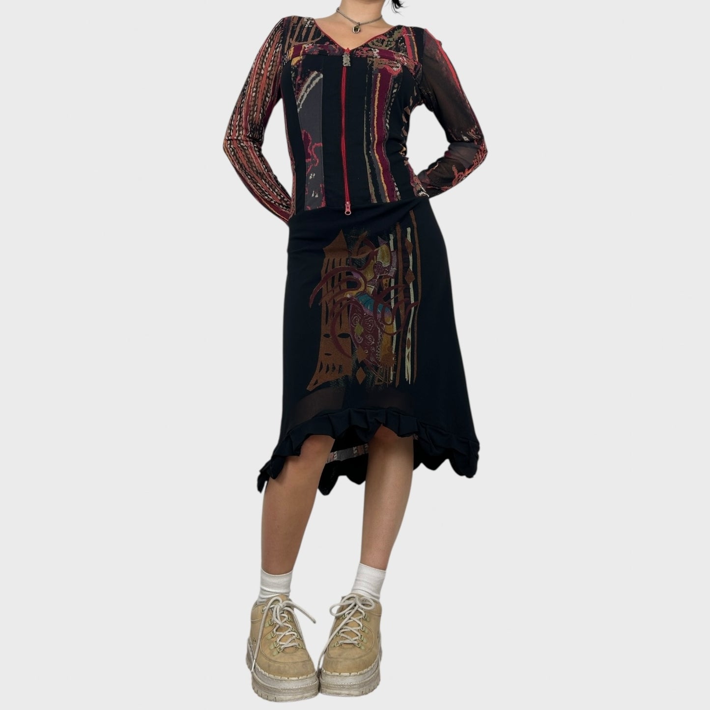 Save The Queen Graphic Zip-Up Midi Dress - L