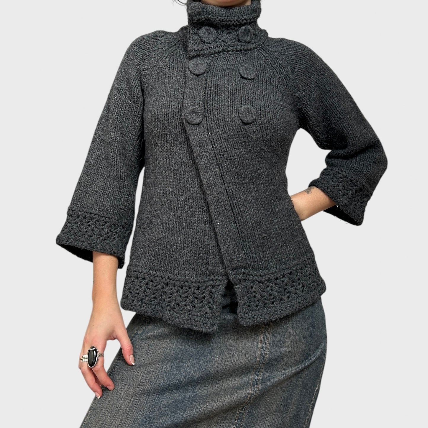 Grey Knit Button-Up Cardigan