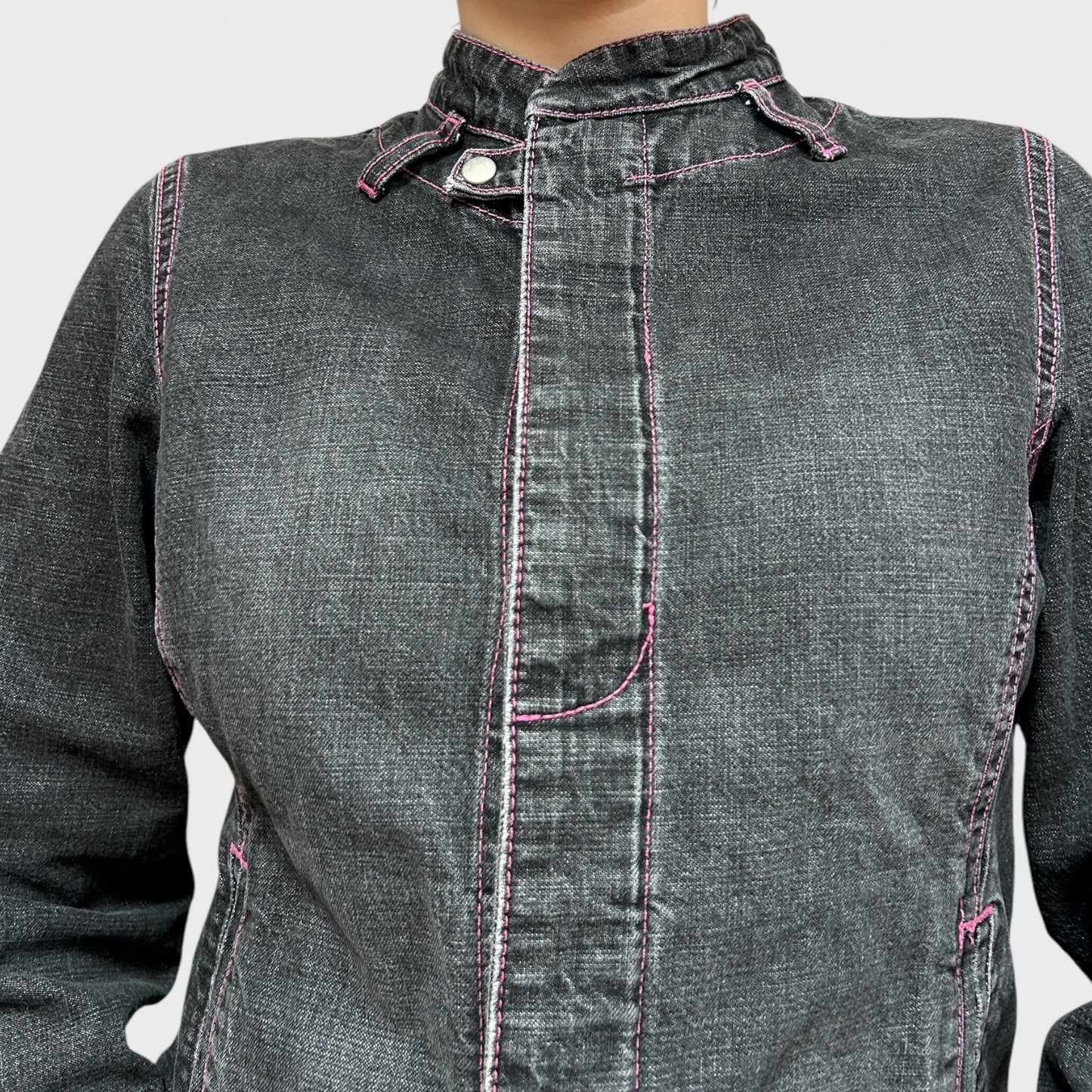 Dark Grey High Neck Denim Jacket