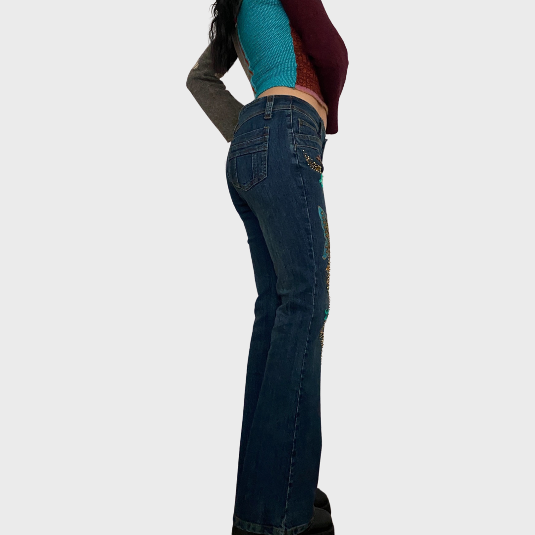 Deadstock beaded butterfly jeans, new with tags