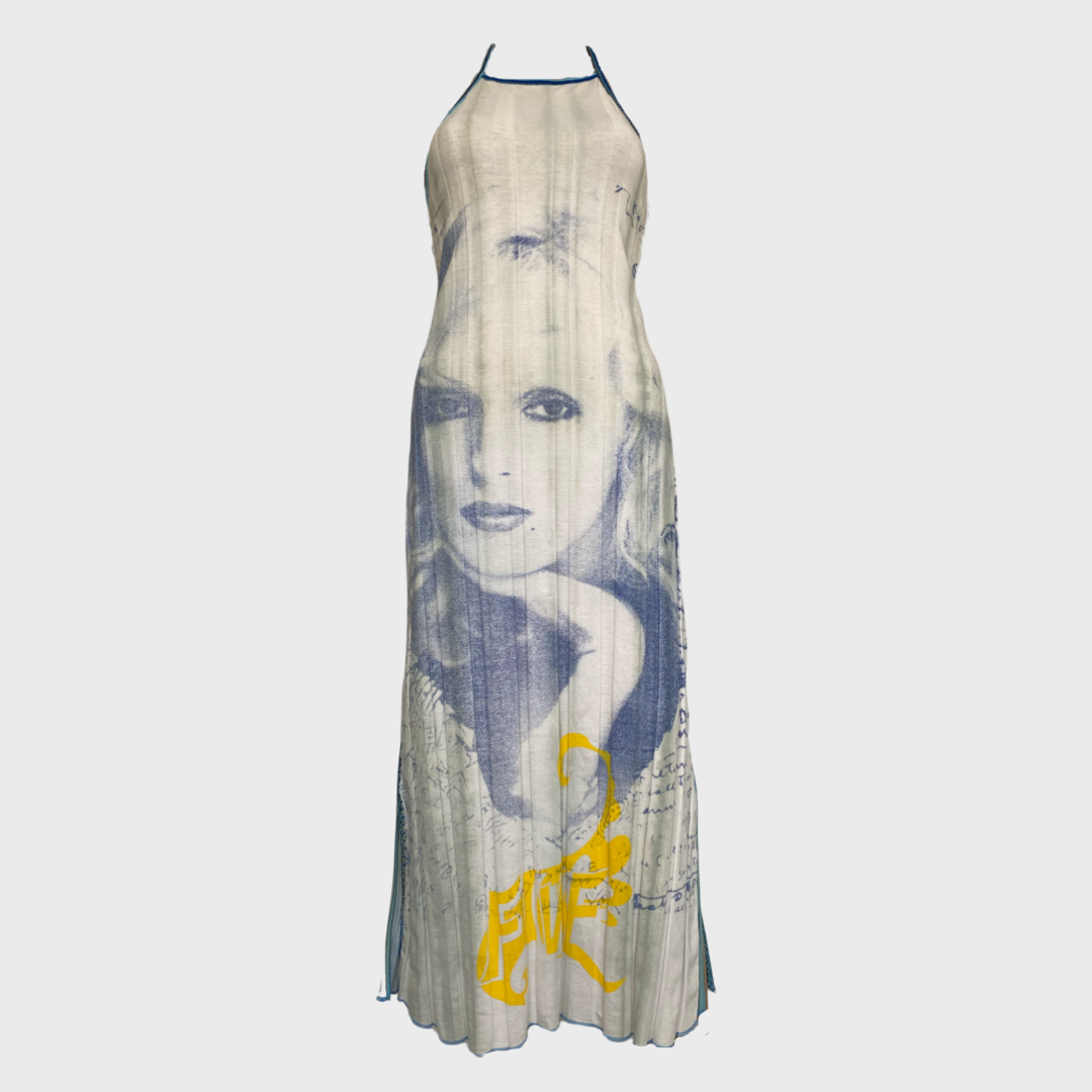 graphic print face motif maxi dress