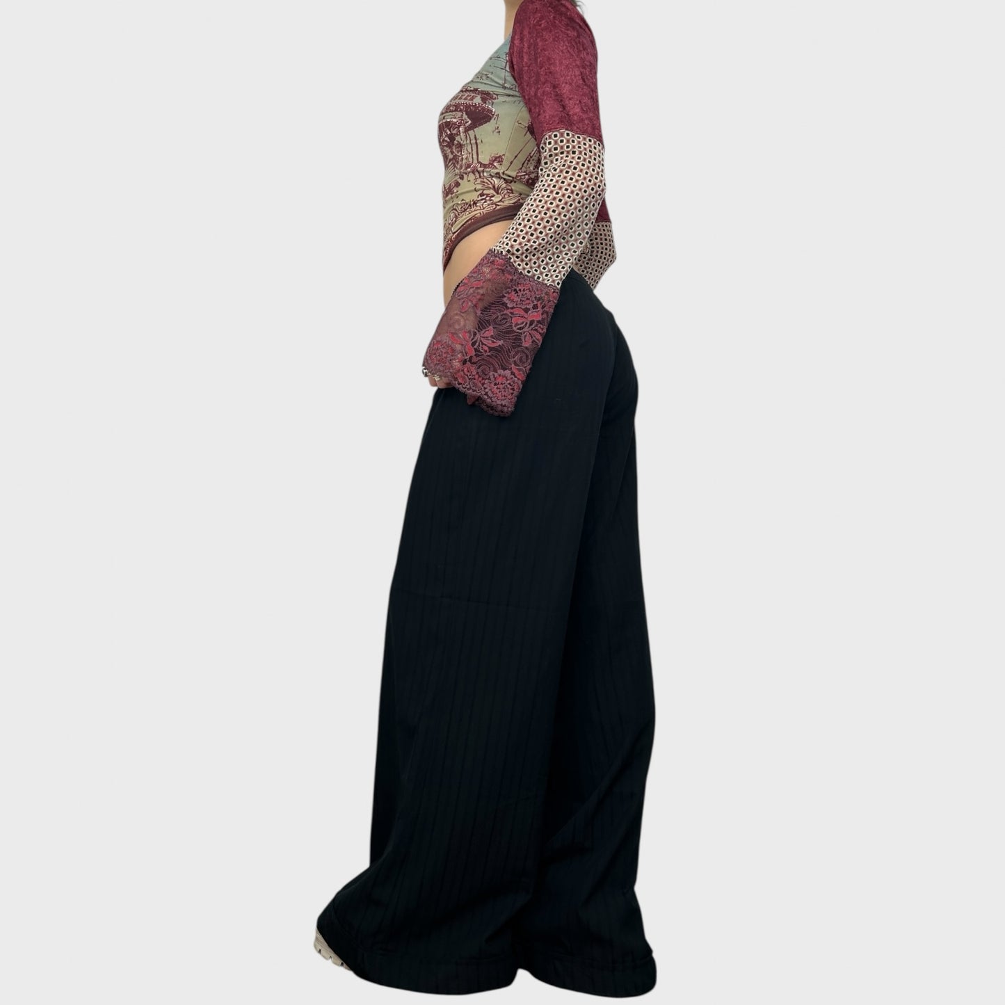Cop Copine Black Pinstripe Wide Leg Trousers - L